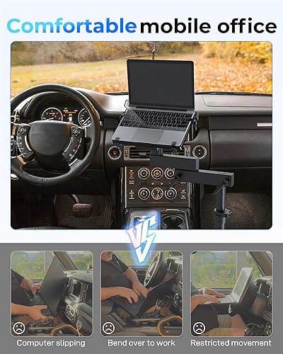 Miniatura 8 de Soporte para portátil de automóvil con 2 ventiladores de refrigeración, soporte ajustable para computadora de vehículo sin taladros para camiones,