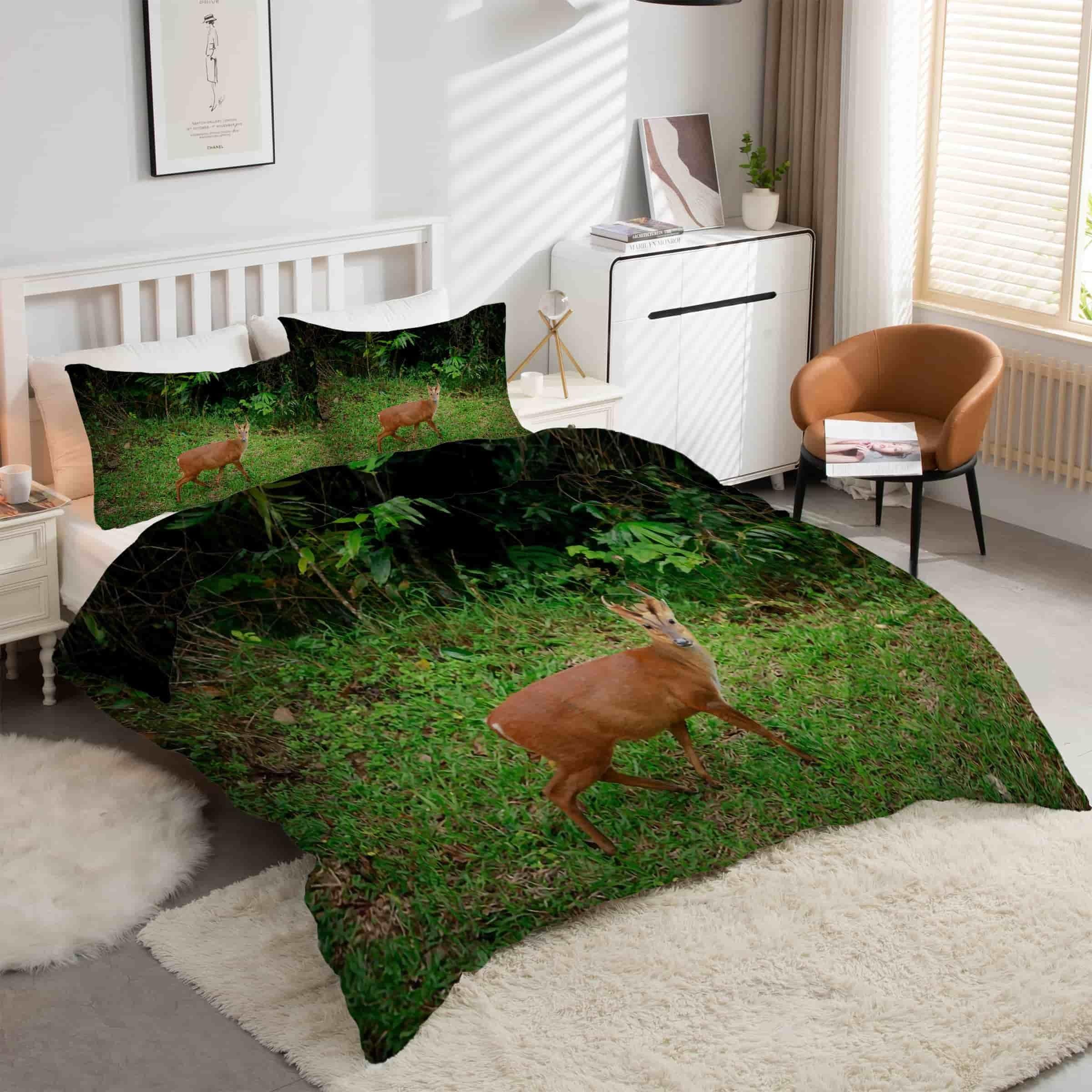 Parure de lit 90x190 faon animaux housse couette microfibre douce lit enfant