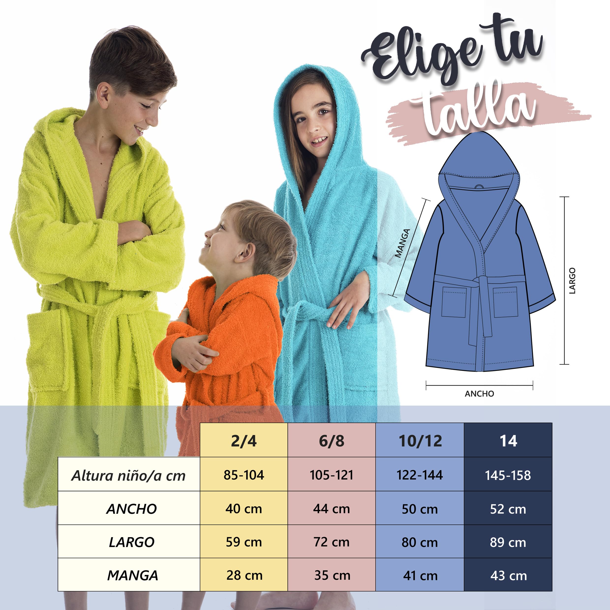 LEBENGOOD Albornoz Niños Niñas 100% Algodón OEKO-TEX® 2 Bolsillos Cinturón Capucha Felpa