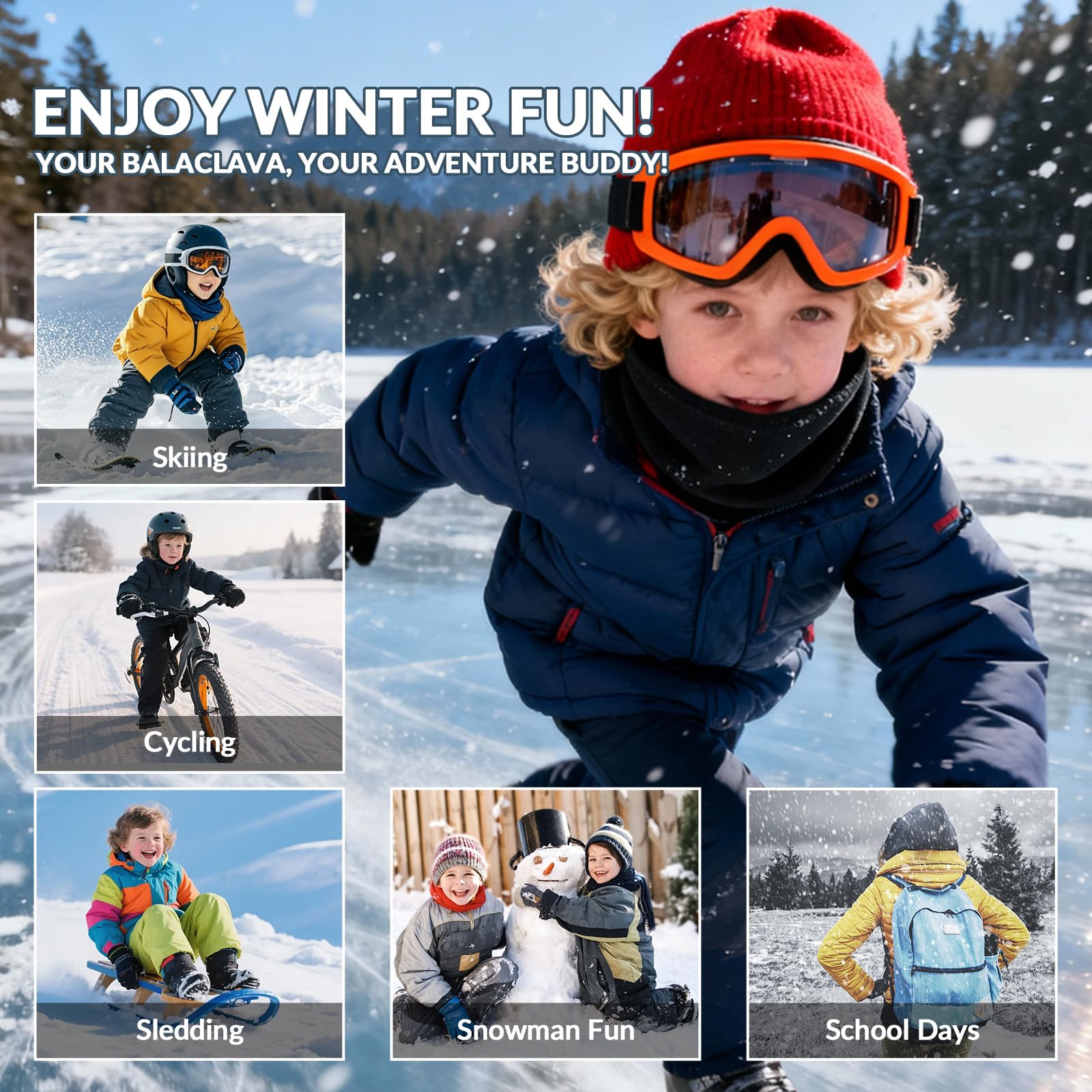 ROCKBROS Pasamontañas Niños Térmico Blaclava Anti Viento Transpirable para Deportes al Aire Libre Bicicleta Snowboard Esquí Running para Otoño Invierno