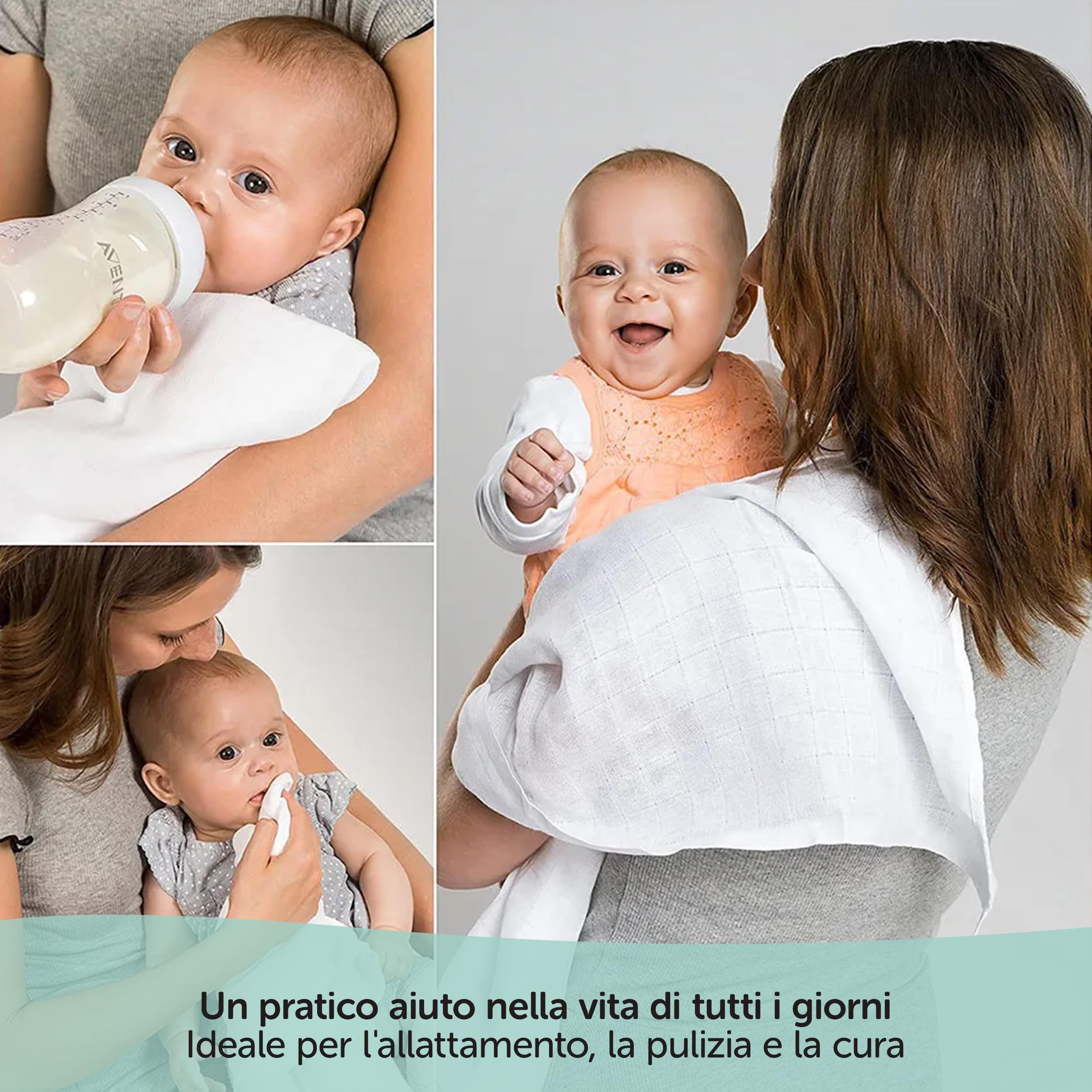 MAKIAN - Mussole Neonato 80x80cm - Mussole Cotone 100% - Teli in Mussola Qualità Premium Conf. da 6, Testati OEKO-TEX® Standard 100 - Grafite, Grigio, Bianco