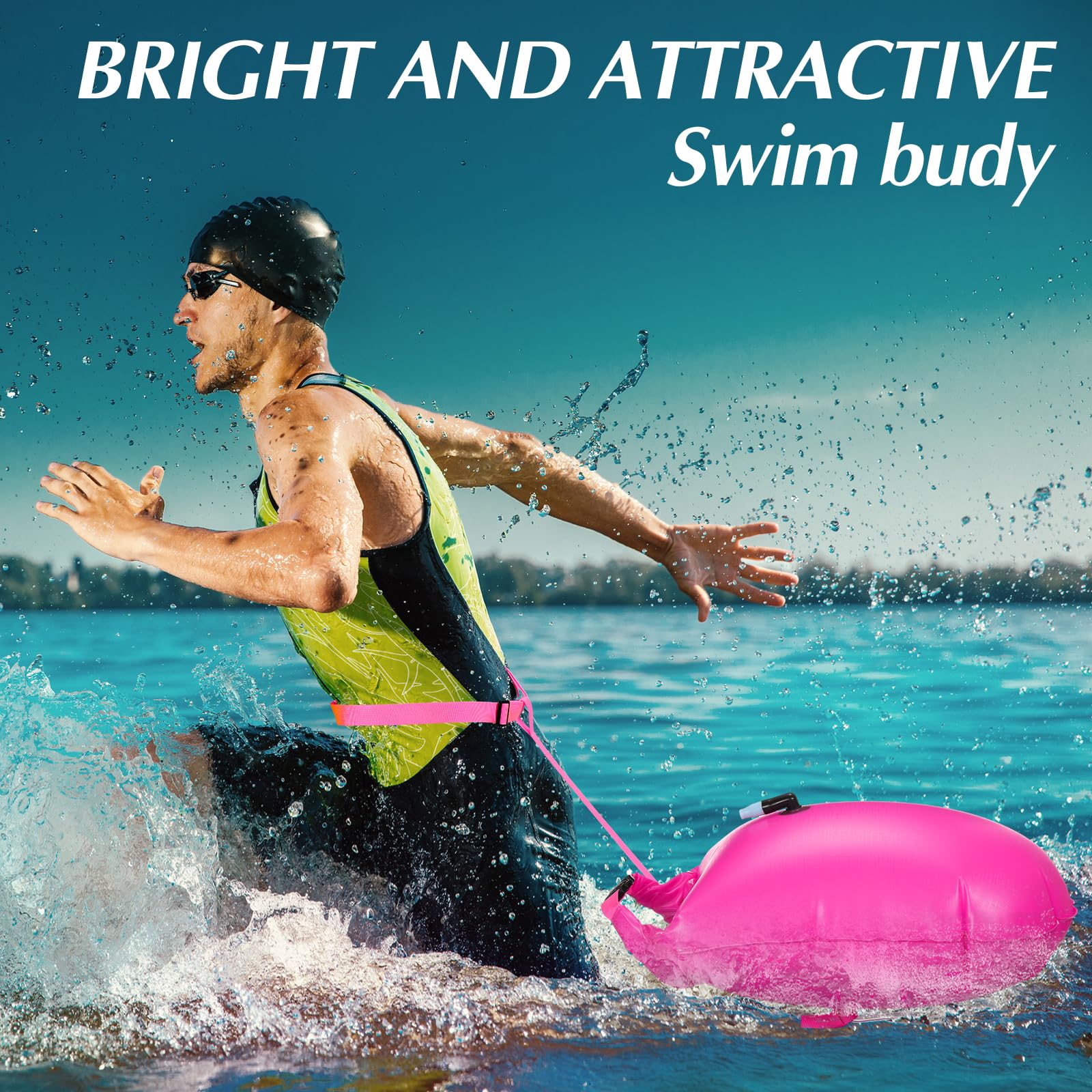 Seenelling 2 Stück Schwimmboje Schwimmboje Sicherheitsschwimmer, gut sichtbare Boje mit verstellbarem Hüftgurt, wasserdichte Tasche für Schwimmen, Triathleten, Training, Kajaker, Schnorchler