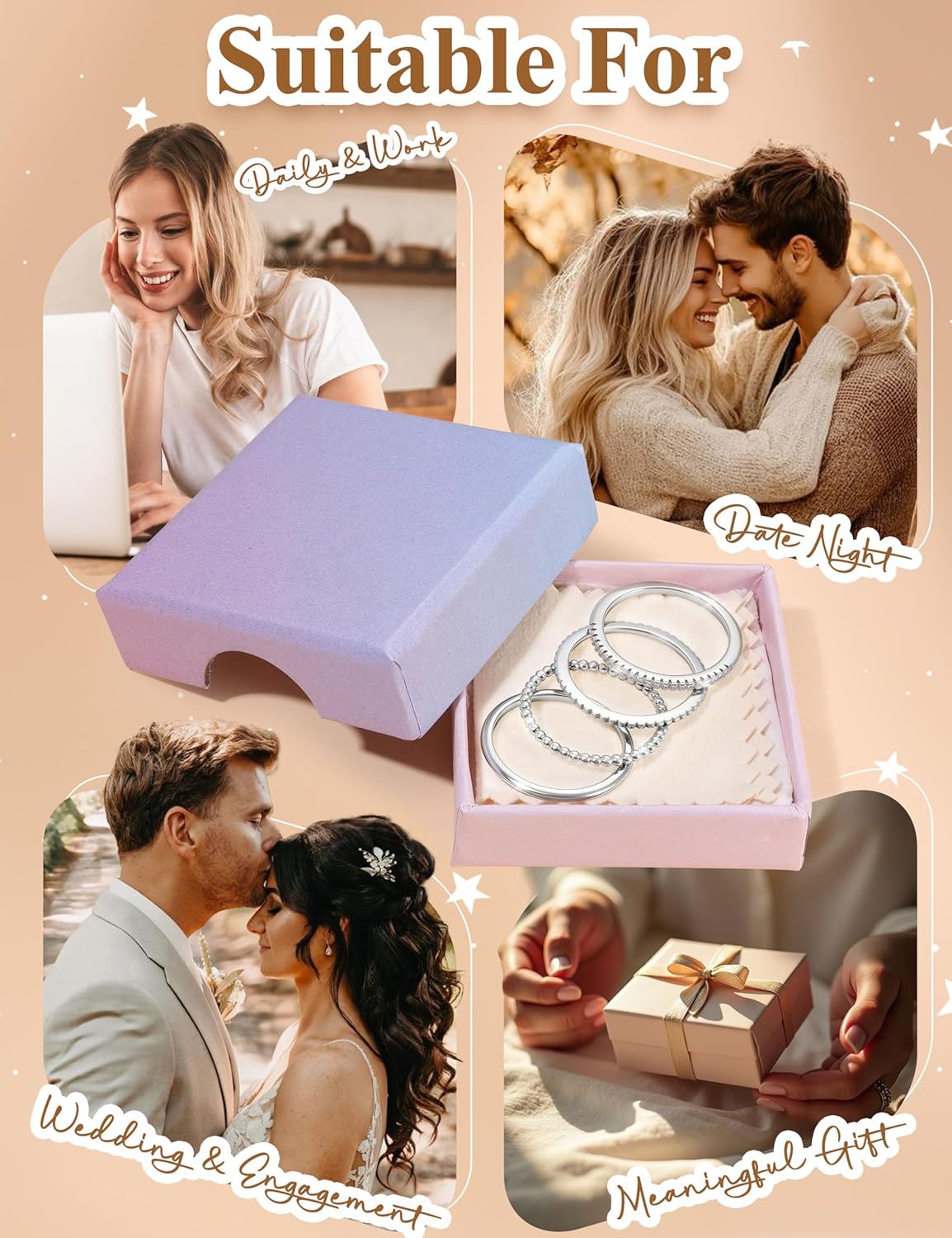 LOYALLOOK Stackable Rings for Women Non Tarnish Trendy Dainty 14K Gold Plated Knuckle Stacking Cubic Zirconia Thin Thumb Ring Set Minimalist Statement Promise Wedding Bands Engagement Ring Size 5-10 - Image 6