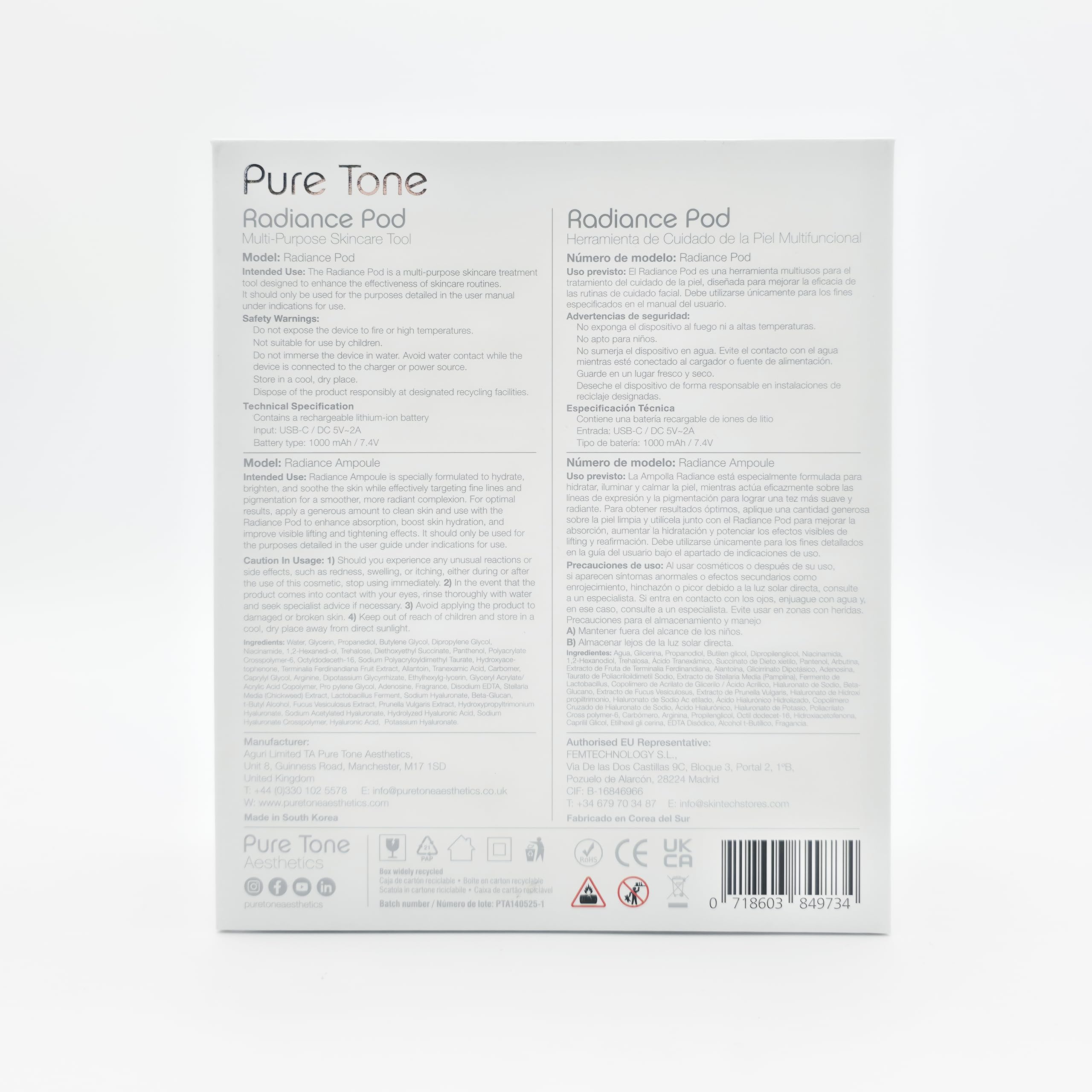 Pure Tone Radiance Pod Dispositivo Skincare 7-in-1 con Risultati Clinicamente Provati – Solleva e Rassoda la Pelle, Riduce le Rughe, Migliora la Luminosità, Aumenta l'Assorbimento dei Cosmetici.
