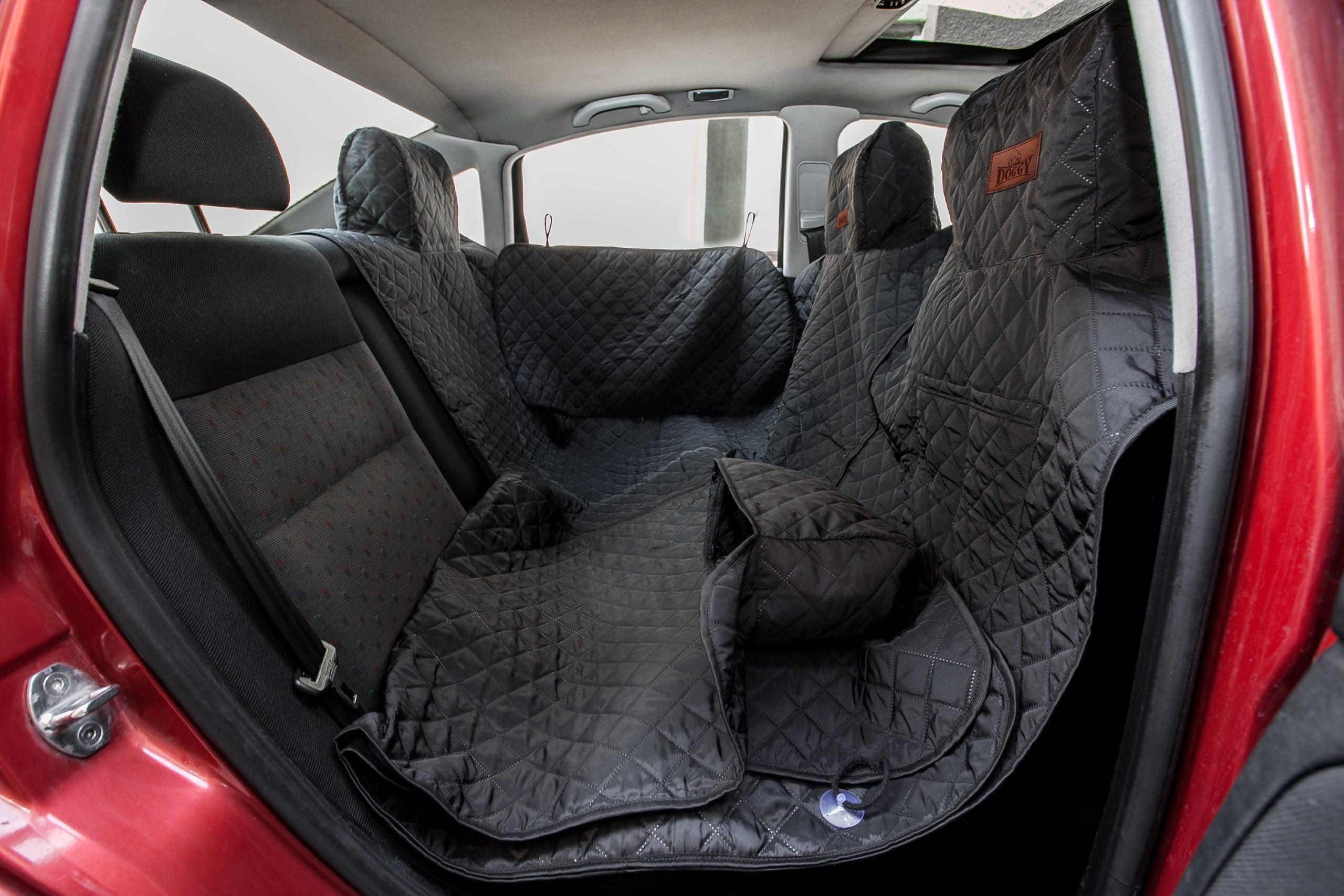 Cubierta para coche para tumbonas de coche, para perros, con cierre de velcro y laterales, 220 cm, color negro