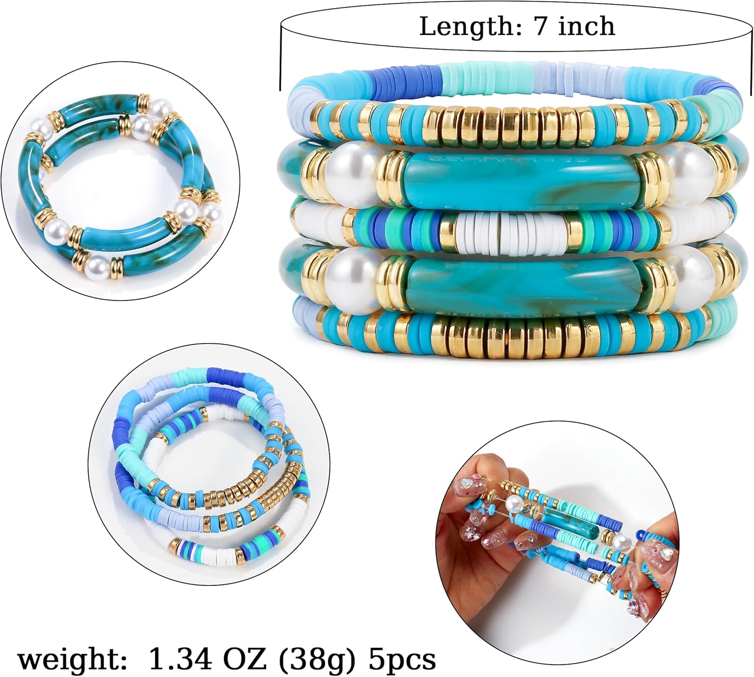 Elegance 11 designs colorful bracelets for women Surfer Thick Tube Heishi Summer Beach Beaded Stackable Boho Stretch Bracelets - Image 5