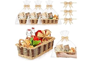3 Sets Gift Basket Empty Wicker Baskets with Gift Bags and Bow...