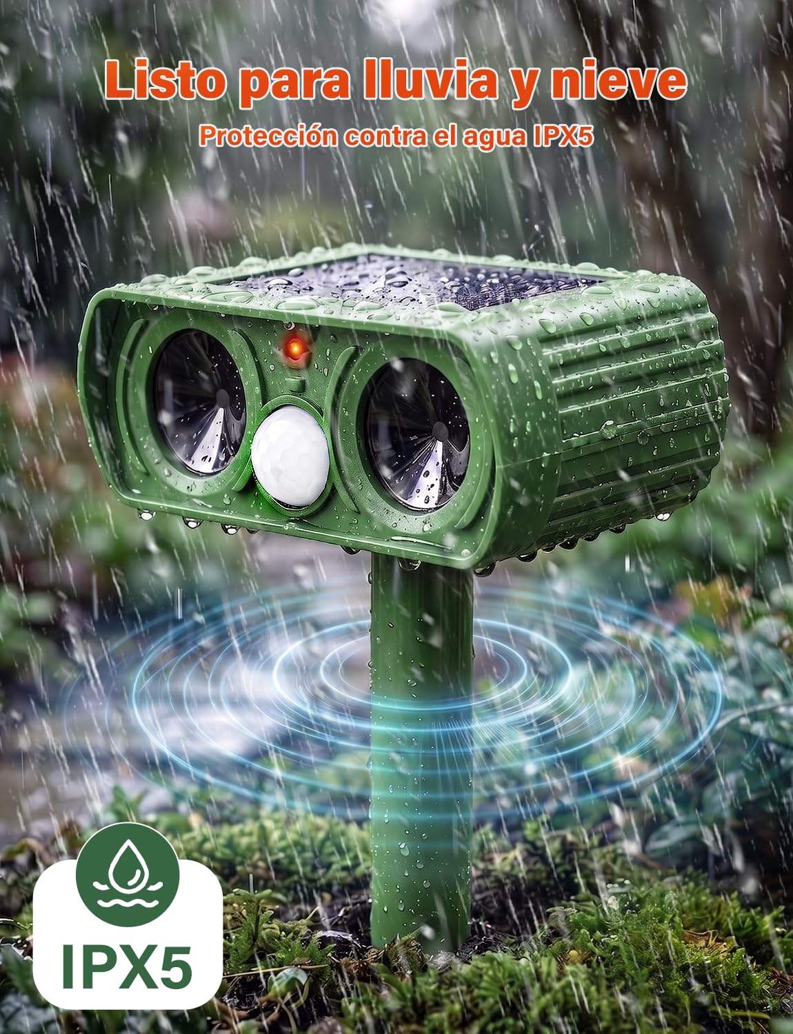 Repelente Gatos Ultrasónico de Jardín, con Frecuencia Variable Inteligente, Sensor de Movimiento PIR, IPX5 Impermeable, Ahuyentador de Animales para Gatos, Zorros, Pájaros, Patio y Huerto(2Pcs)
