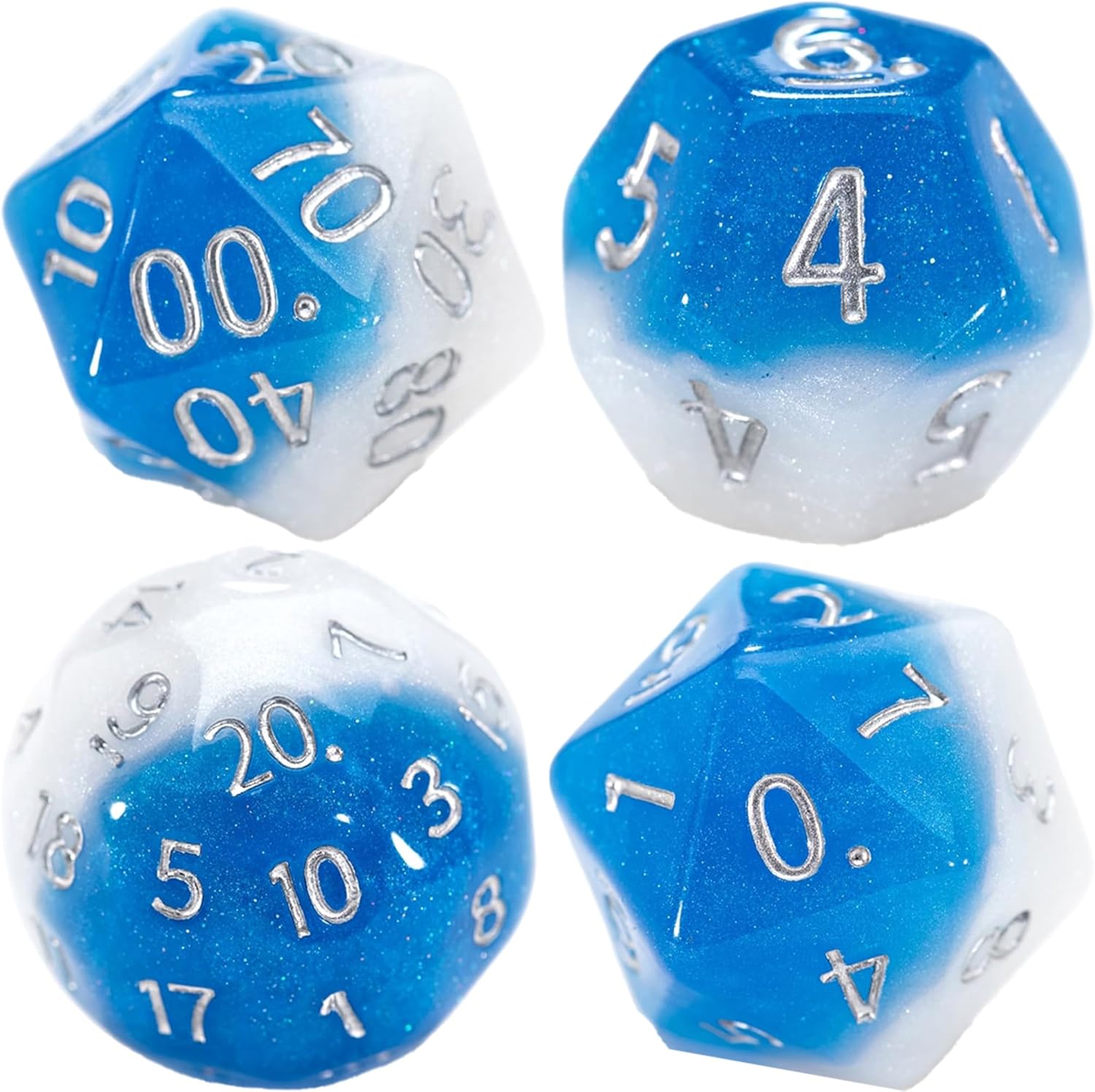 Gate Keeper Games & Dice: Double Dice - Stormwind Fallacy - 7pc RPG Set, Blue & White Resin w/ Holographic Glitter, Role Playing Games Accessory