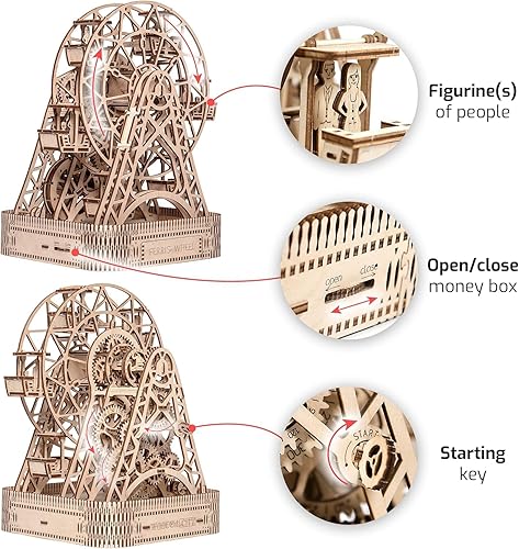 Miniatura 8 de WOODEN.CITY Rompecabezas 3D de madera de rueda de fortuna grande para adultos, decoración de noria de madera, rompecabezas de madera 3D para