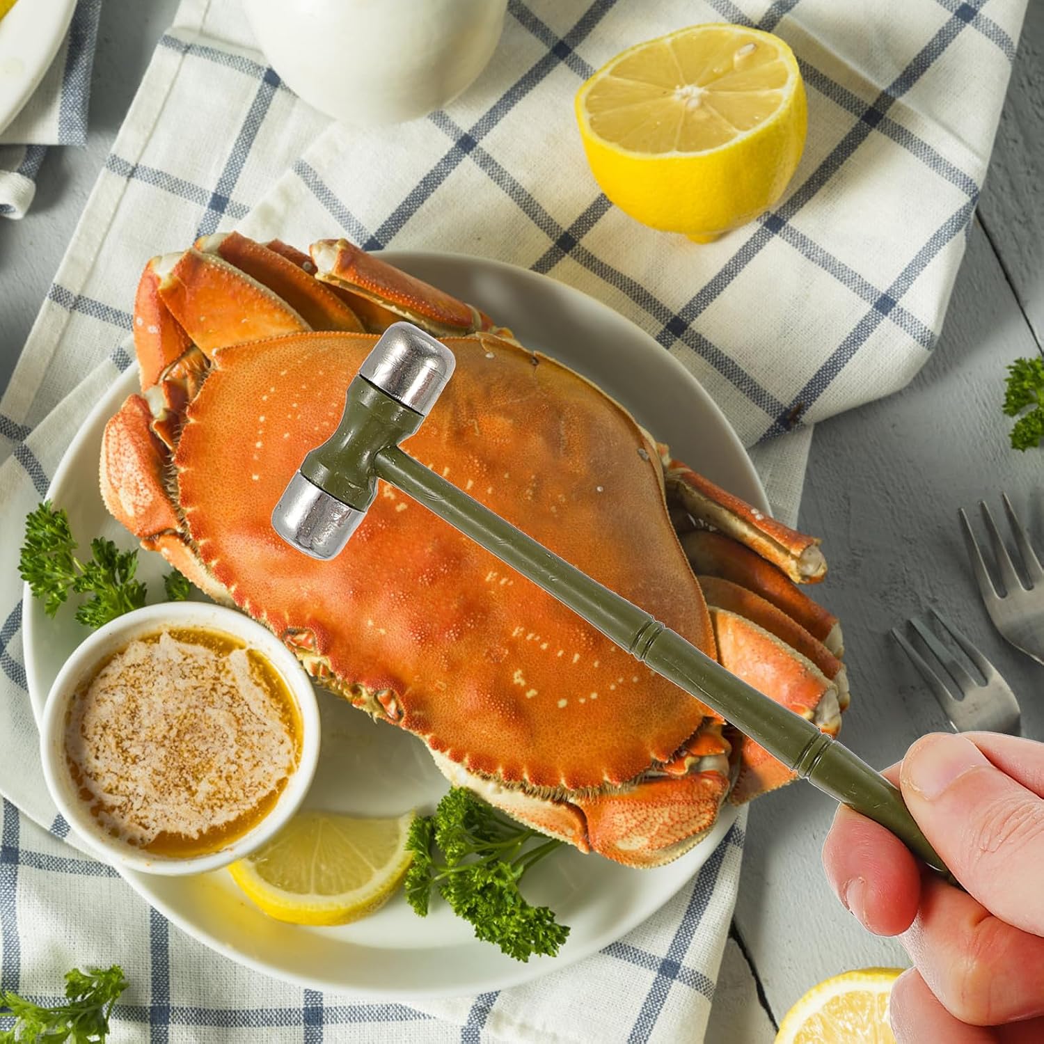 Ipetboom 8pcs Stainless Steel Crab Crackers and Seafood Eating Tools Set with Lobster Clamps, Forks, and Scissors for Home Kitchen Use in Red Wood Storage Box