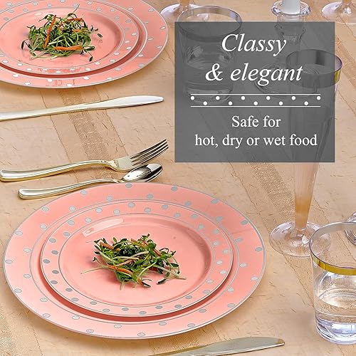 Miniatura 9 de Elegantes platos desechables para fiestas  (24 piezas) juego de vajilla desechable resistente de 10.25 pulgadas, platos de plástico de comedor finos