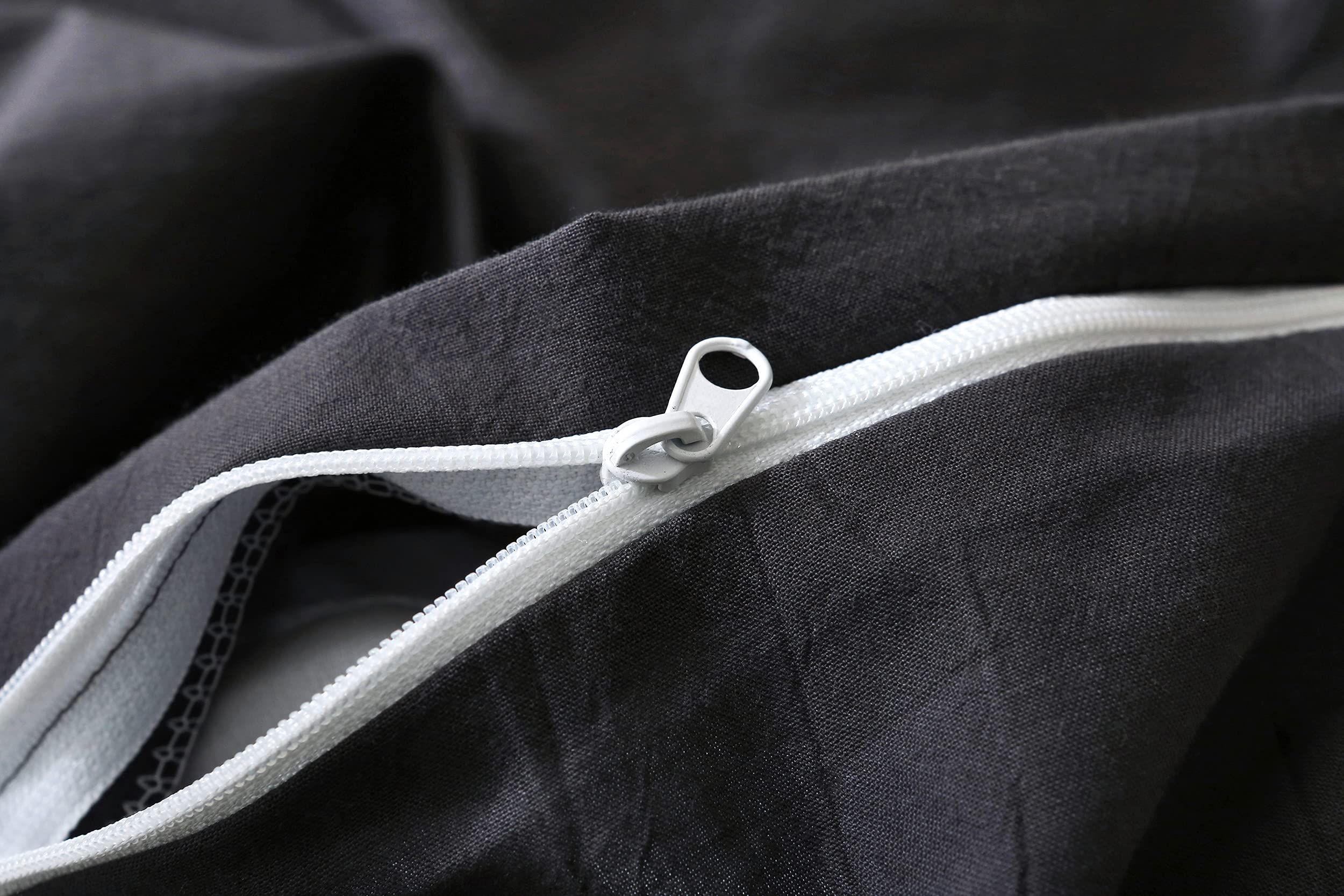 F.Y.Dreams 100% Washed Cotton Duvet Cover for Weighted Blanket 60"x80" with 8 Ties, Long Side Zipper/Black/Grey/Just Duvet Cover - Image 4