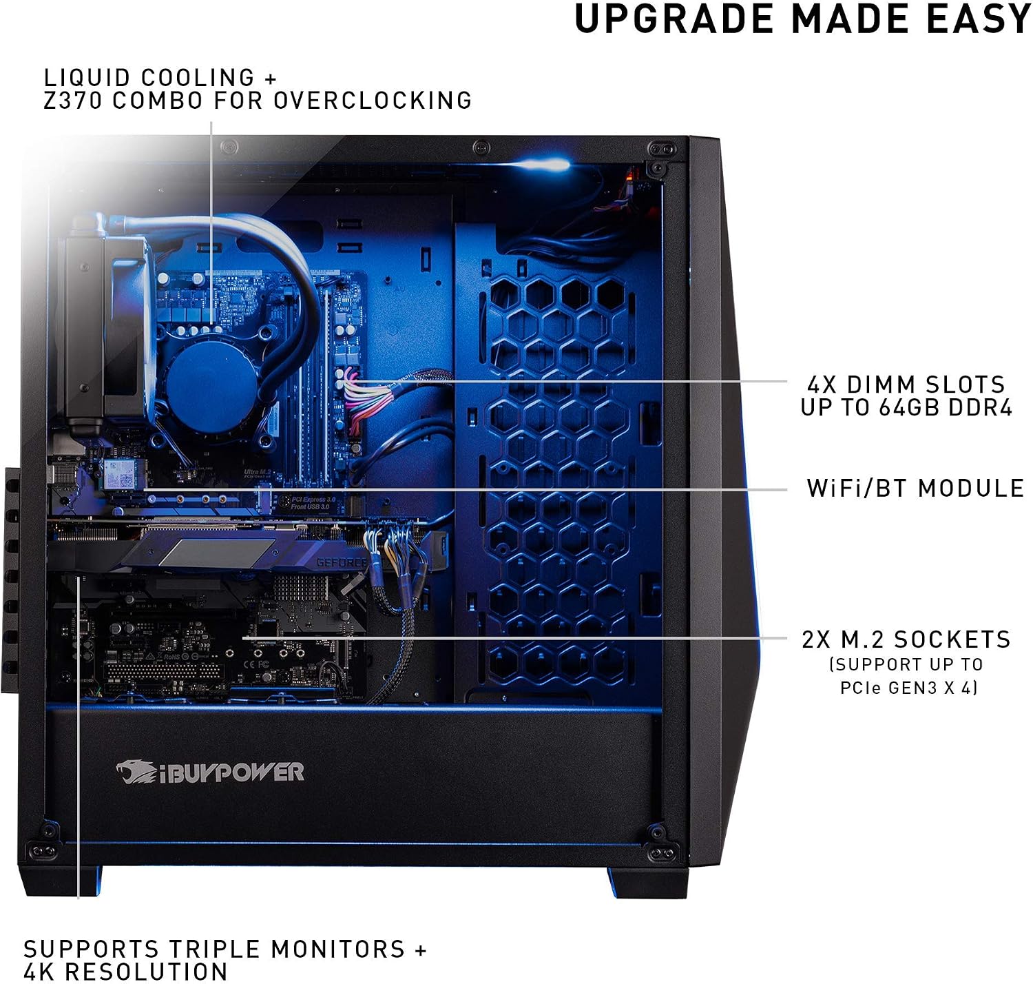 iBUYPOWER Gaming PC Desktop Trace 9220 Liquid Cooled Overclockable i7-8700K, NVIDIA Geforce RTX 2070 8GB, Z370 Motherboard, 16GB RAM, 1TB HDD, 240GB SSD, AC WiFi, Win 10 64-bit, RGB Case, VR Ready