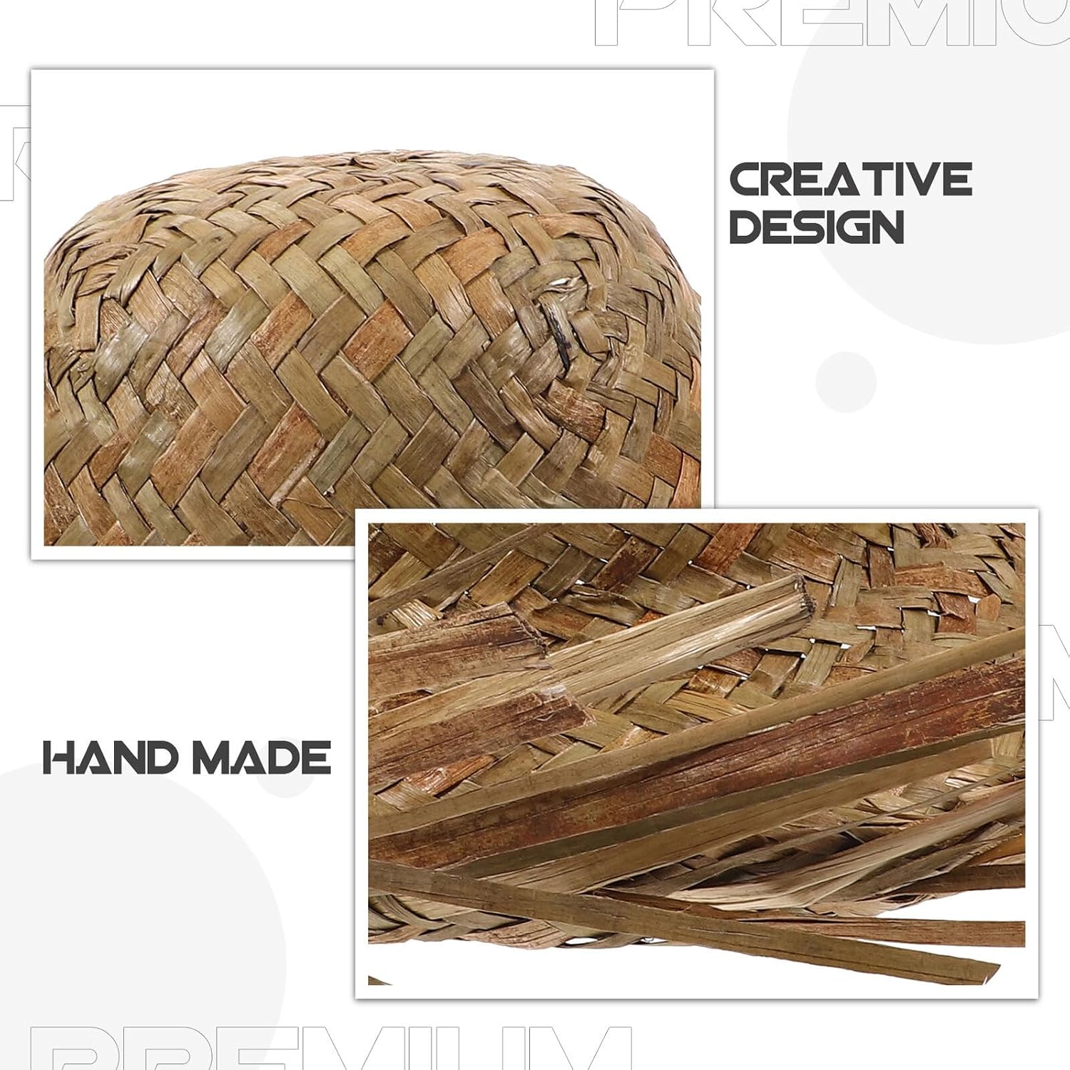 3pcs Handmade Straw Sun Hats for Women Men Beach Sunshade Khaki