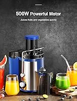 Vista 5 de Máquina exprimidora, extractor centrífugo de 800 W, con conducto de alimentación de boca ancha de 3 pulgadas para frutas y verduras, fácil de Azul