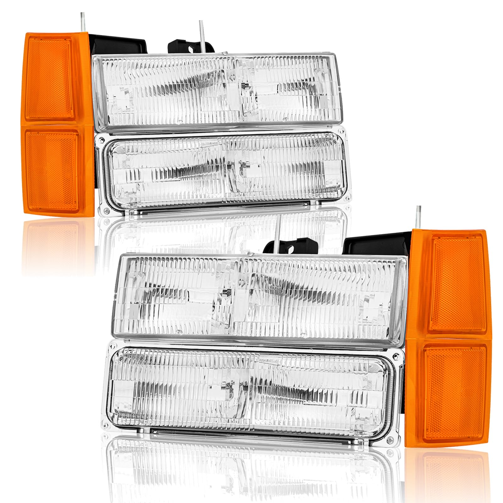 Headlights Assembly OE Sytle Replacement for 1994 1995 1996 1997 1998 Chevy Silverado Suburban C10 C/K 1500 2500 3500 Tahoe Headlamp w/Side Marker Lights