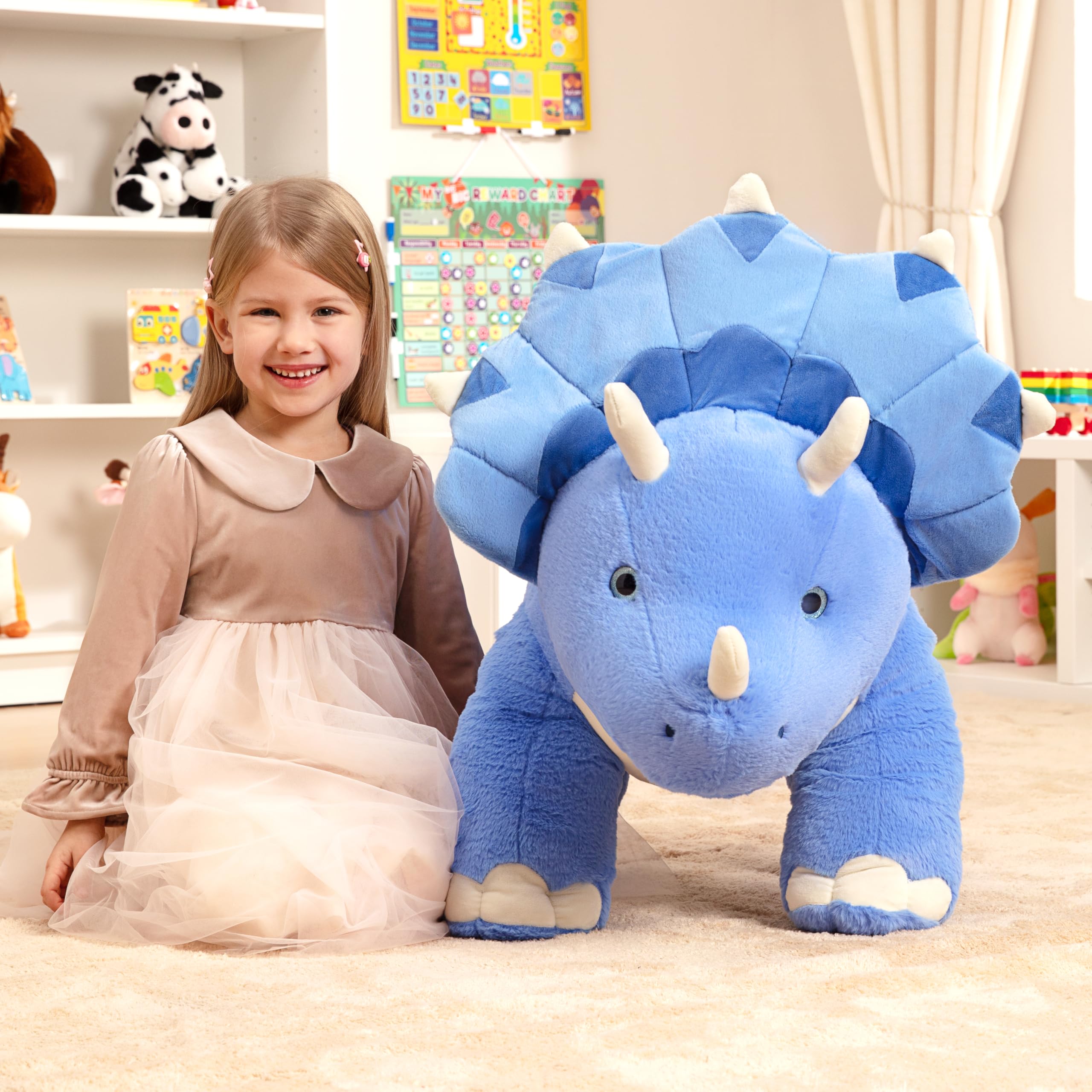 IKASA Groß Triceratops Dinosaurier Kuscheltier Riesen Stofftier,78cm Gross Plüschtier Riesige Plüsch Spielzeug,Geschenk für Kinder