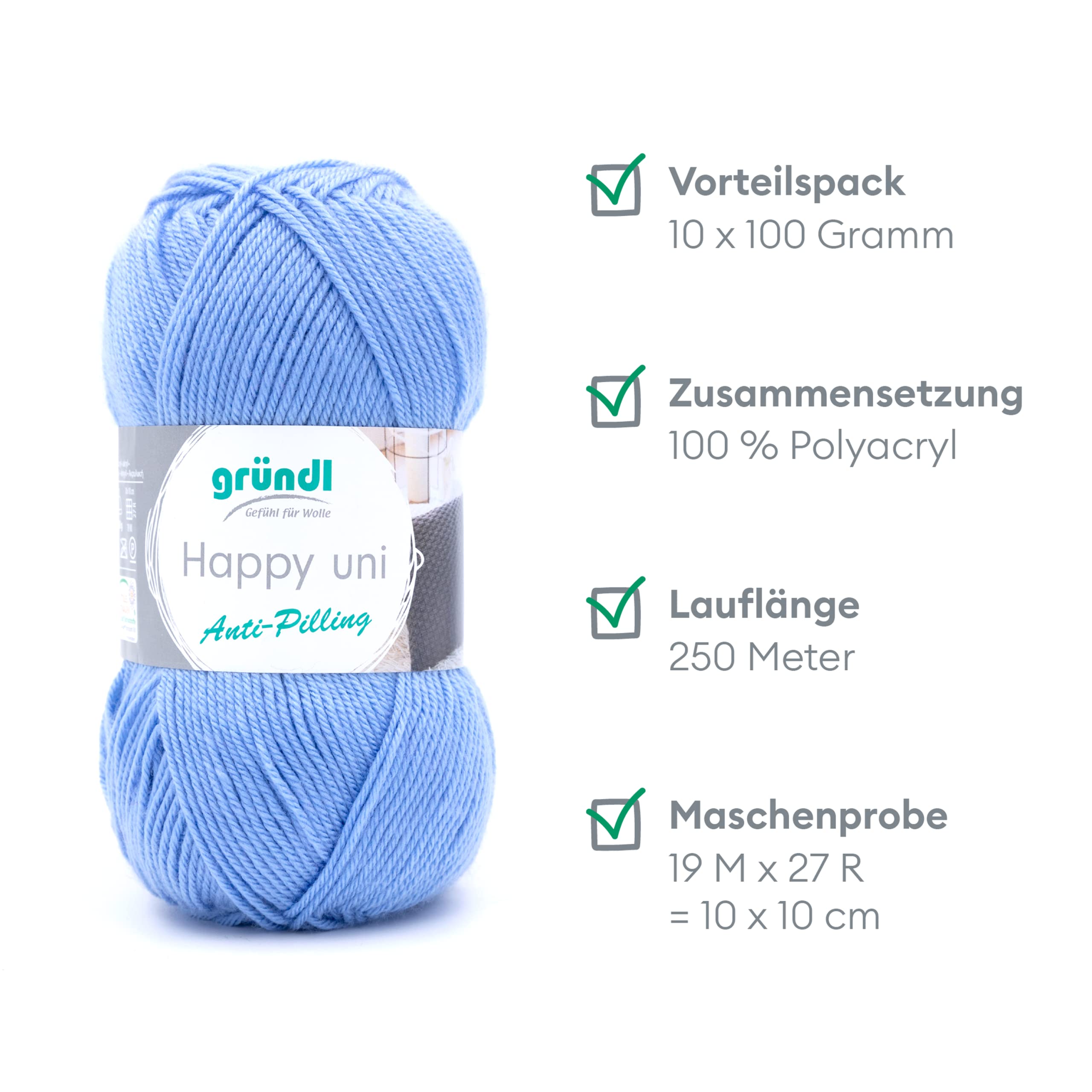 Gründl Happy uni Brei- en haakgaren, 100% polyacryl, anti-pilling