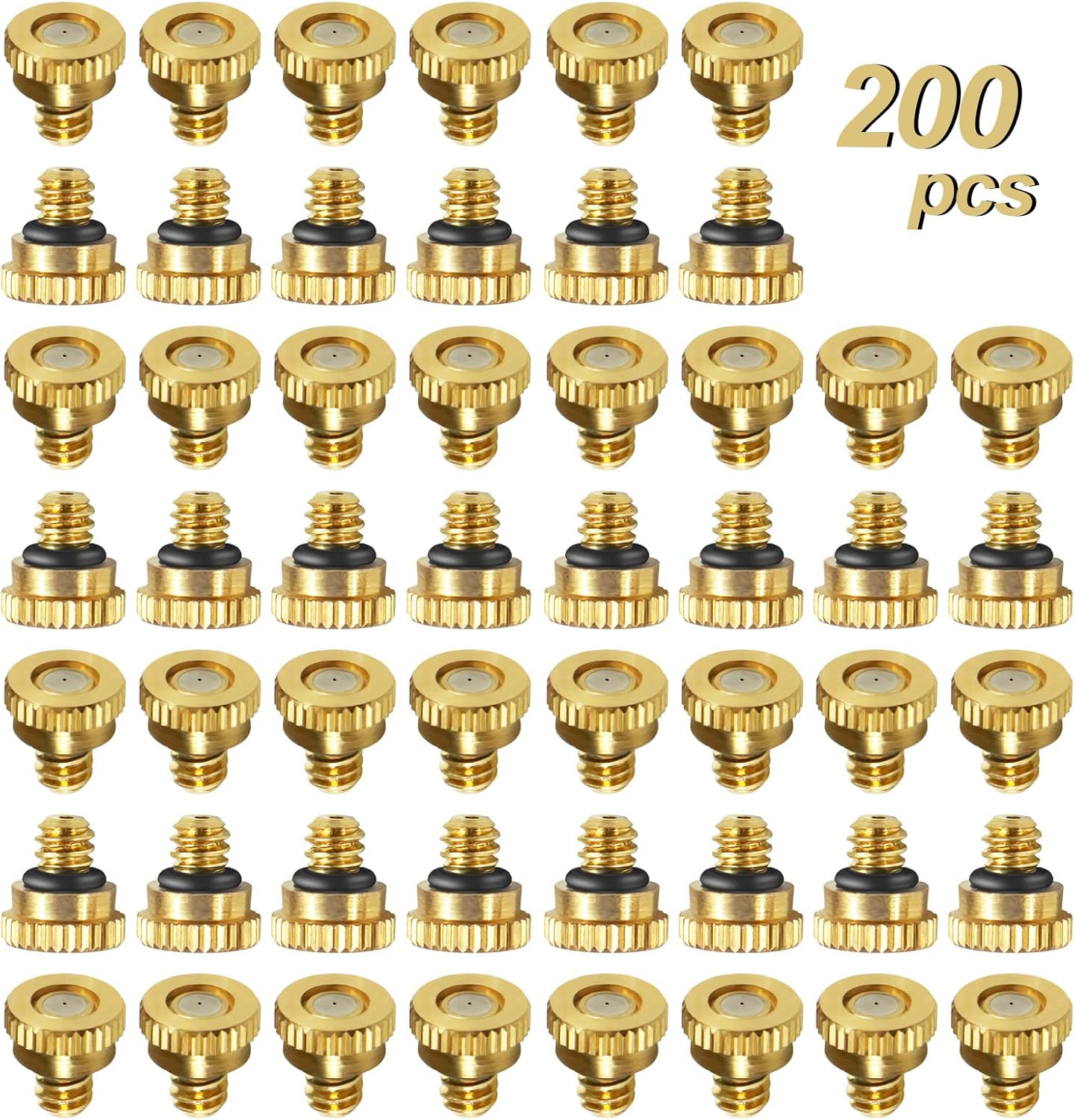 KUWAN 0.016" Orifice (0.4mm) Thread UNC 10/24 Brass Misting Nozzles Low Pressure Atomizing Misting Sprayer Water Hose Nozzle for Greenhouse, Landscaping, Outdoor Cooling Mister System (200PCS)