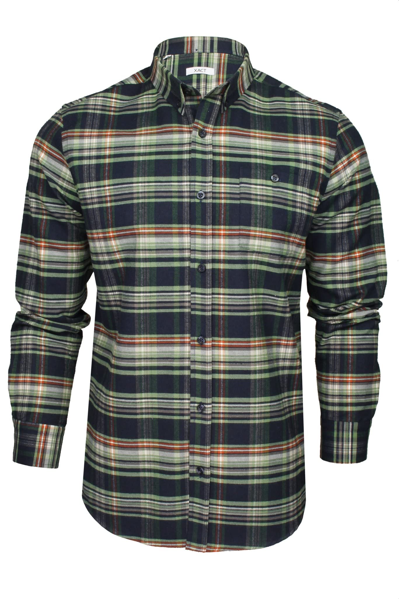 Xact Men's Navy/ Khaki Tartan Plaid Button-Down Check Shirt, Long Sleeved, Regular Fit (/Khaki) Xxxl