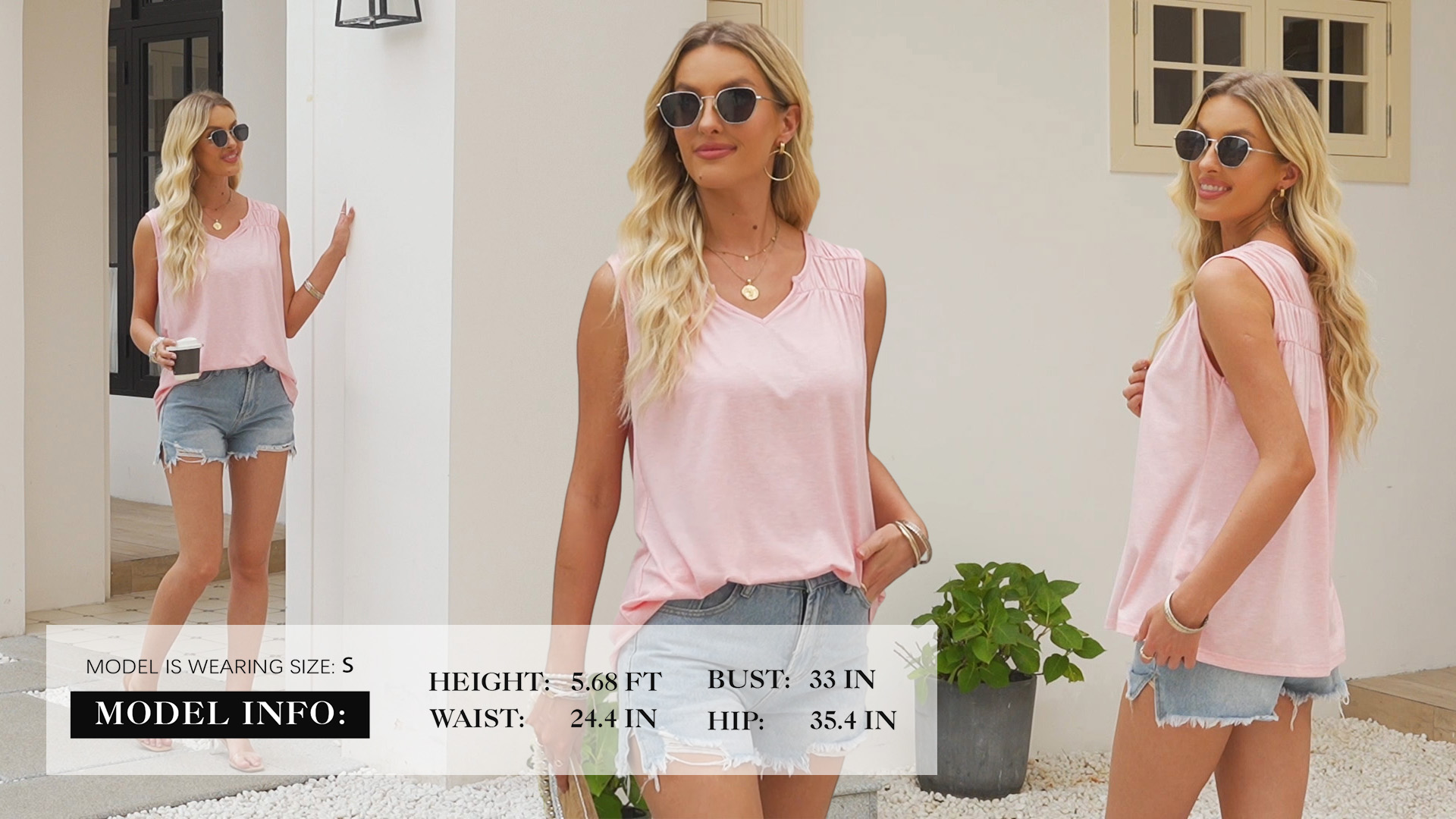 EVALESS Women Summer Casual Sleeveless Cute V Neck Tank Tops
