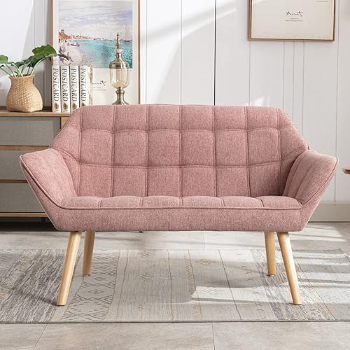 Miniatura 6 de Guyou Small Loveseat for Bedroom 2-Seat Mini Sofa Couch with Wingback and Wood Legs for Living Room Apartment Small Space Fluffy Love Seat, Pink