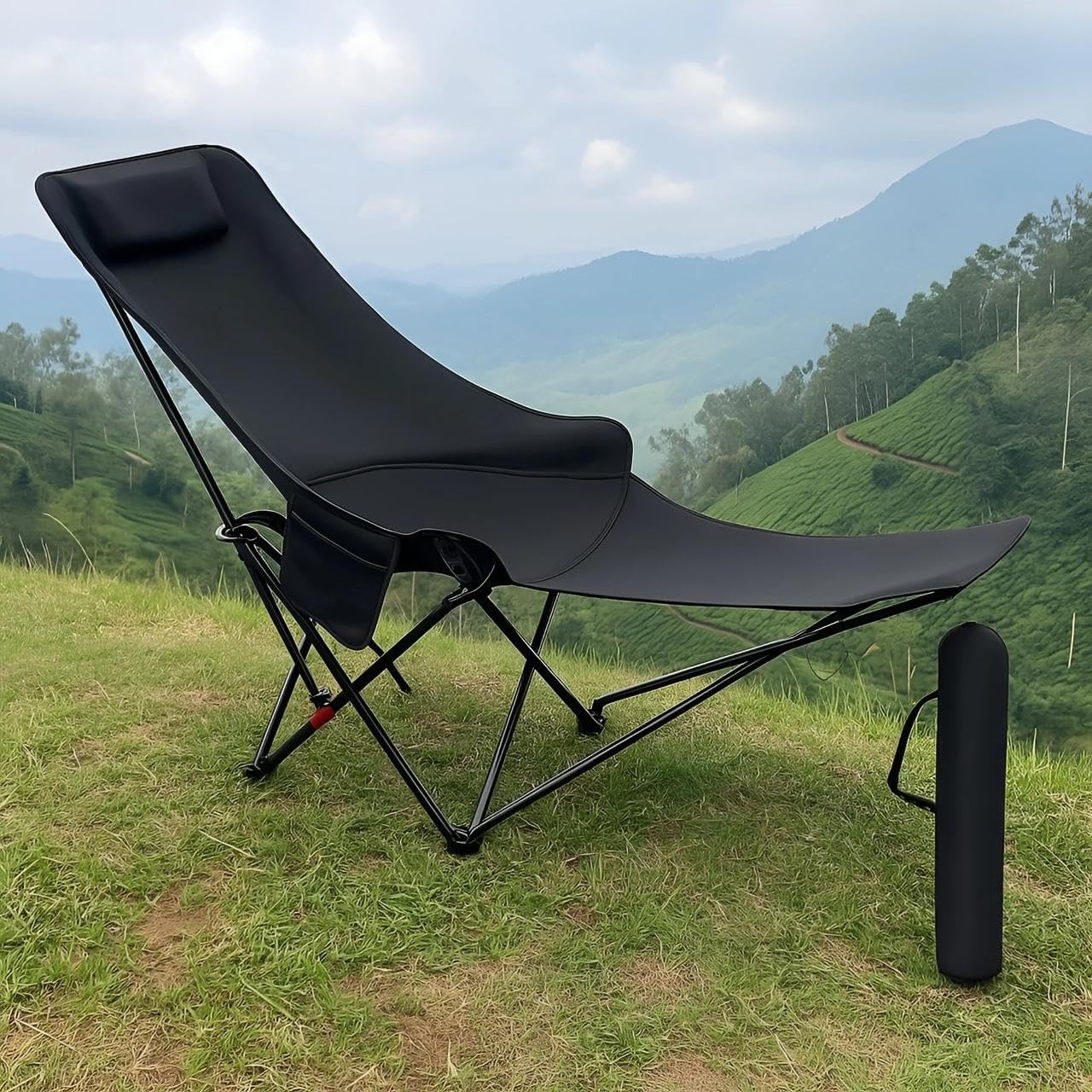 The Style Sutra Folding Chaise Lounge Chair, Heavy Duty Camping Chair with Footrest, Black, Portable Outdoor Furniture for Fishing Sports Lawn-image-38