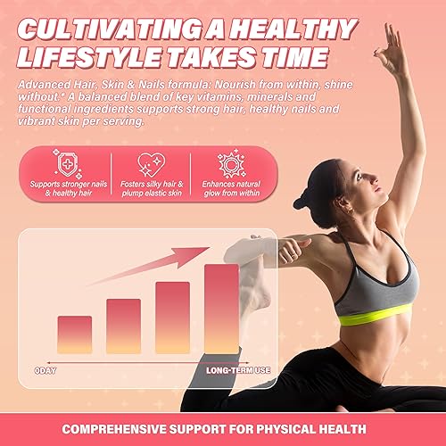 Miniatura 7 de Vitaminas para el cabello, la piel y las uñas con biotina, ácido hialurónico, vitamina C y vitamina D3 K2, suplemento dietético para apoyar un
