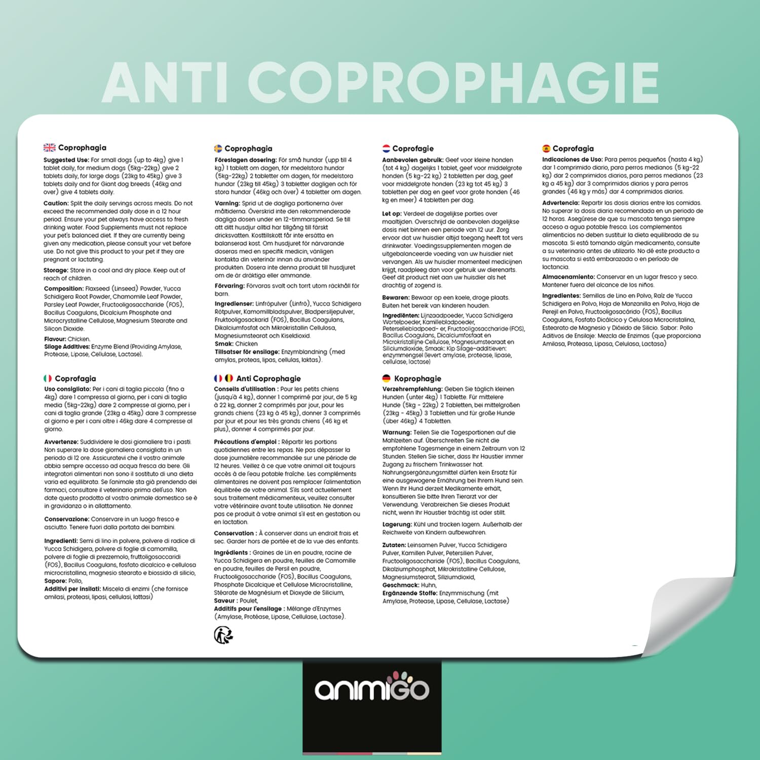 Anti Coprophagie Chien - 120 Comprimés Goût Poulet - Empêche Ingestion de Crottes, Confort Digestif, Haleine Fraîche - Enrichi en Yucca, Camomille, Persil, Probiotiques Chien & Enzymes Digestives