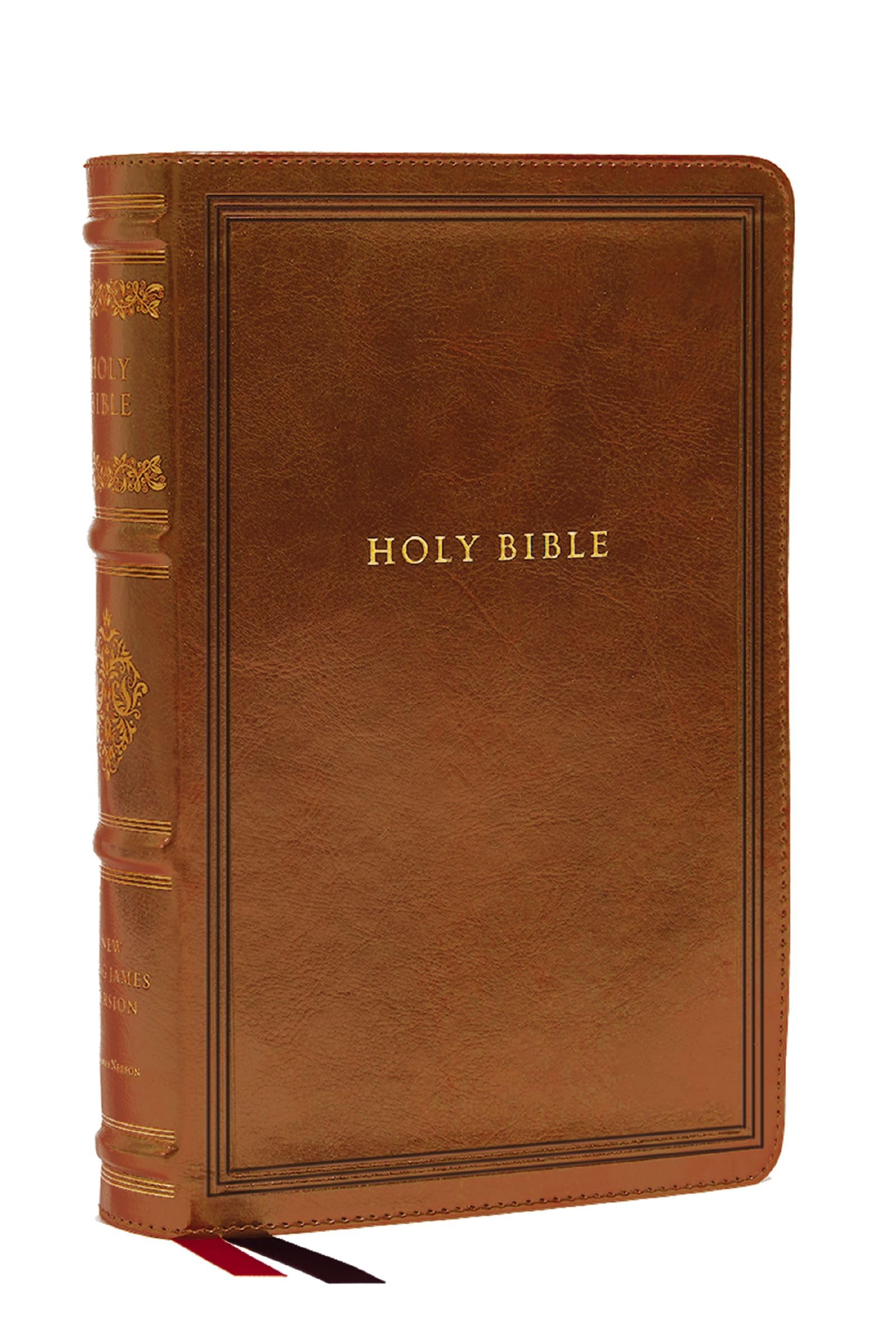 NKJV Large Print Reference Bible, Brown Leathersoft, Red Letter, Comfort Print