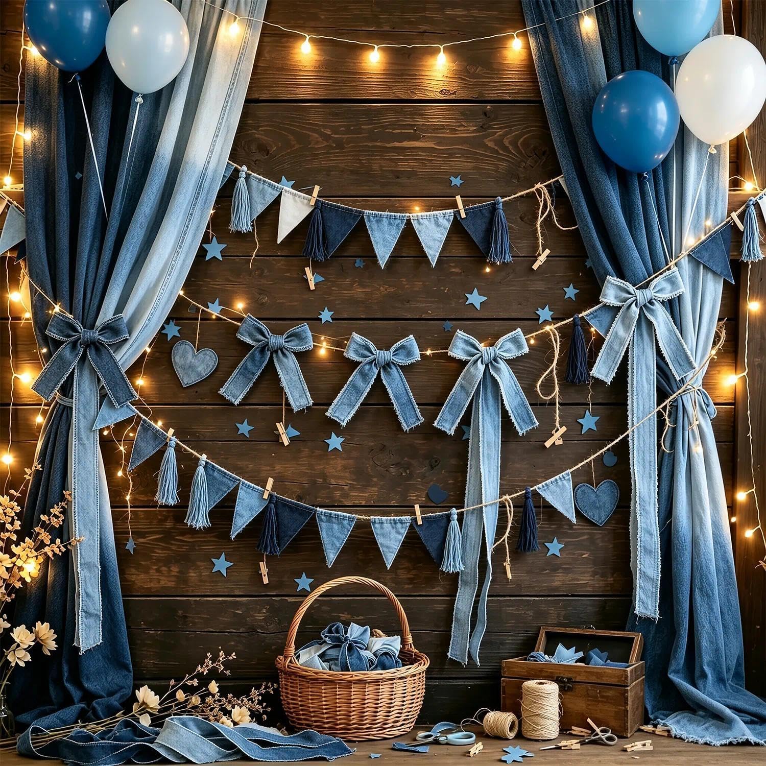 25 Rolls Frayed Denim Ribbon, Blue Jean Party Decorations