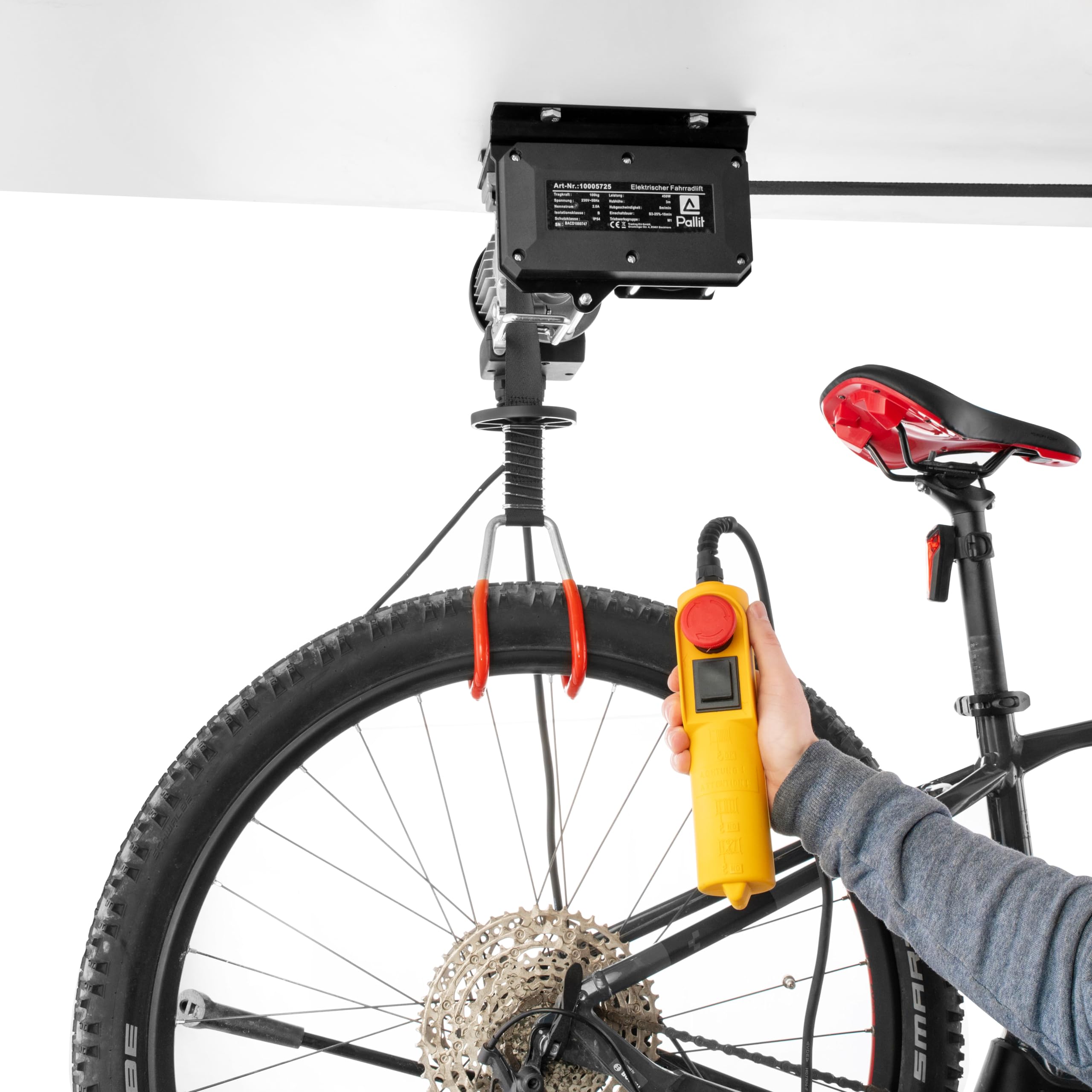 Pallit Elevador eléctrico para bicicletas | 100 kg de capacidad de carga | 3000 mm de altura de elevación | Portabicicletas