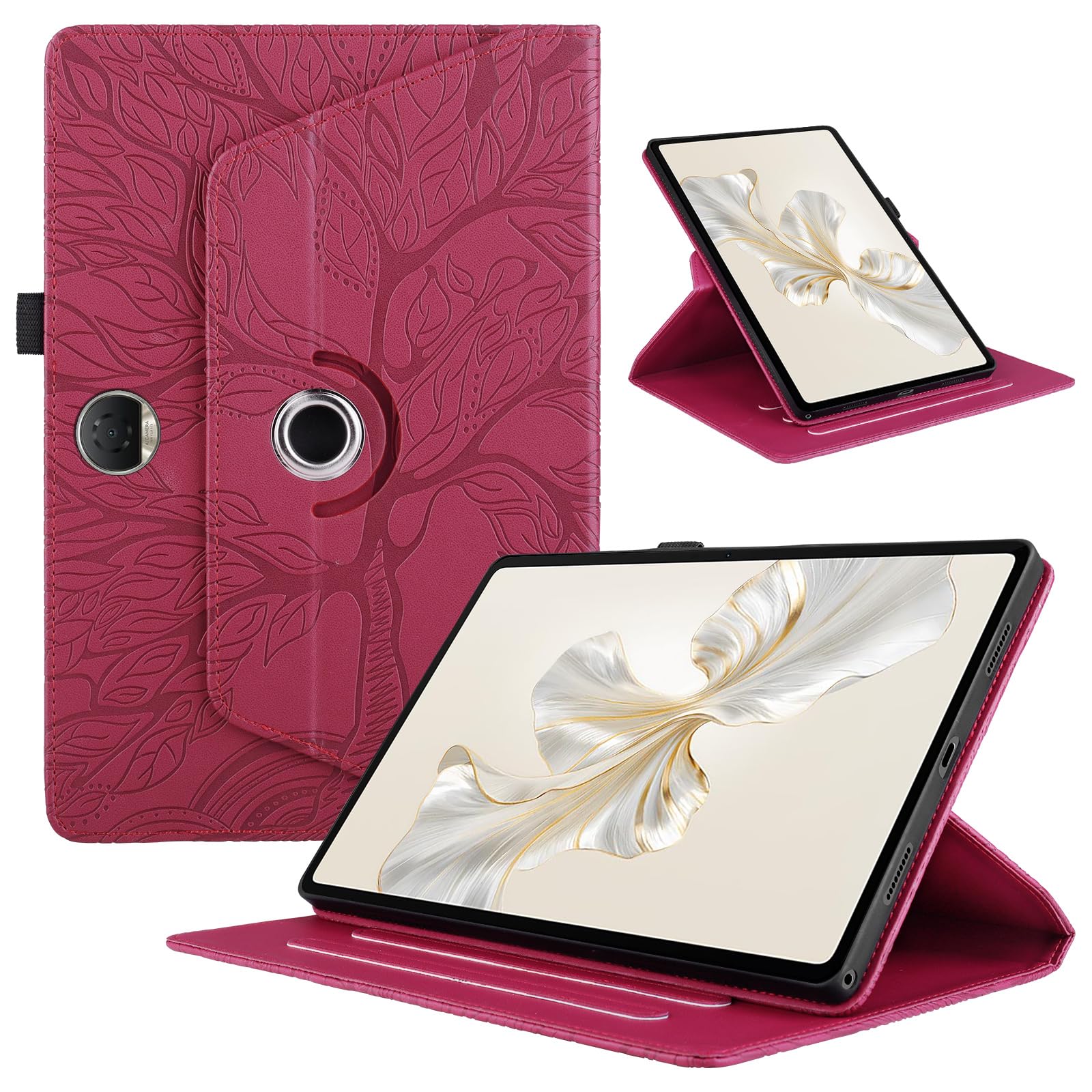 Funda para Samsung Galaxy Tab S9/ S8/ S7 11" (SM-X710/X700/T870) PU Cuero Tablets Protectora Cover 360°Carcasa Giratoria de ángulo Múltiple Stand Función Tablets Funda,Rojo Árboles — view 12