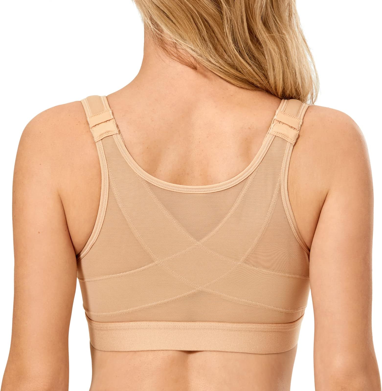 DELIMIRA Women's Front Closure Posture Wireless Back Support Full Coverage Bra