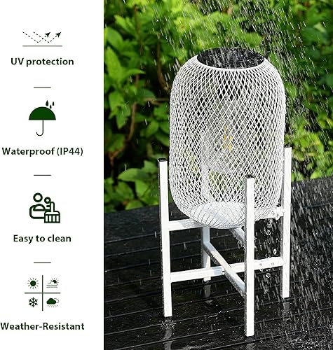 Miniatura 5 de Linterna solar para exteriores, impermeable, de metal blanco, hueco, luz solar para patio, jardín, cubierta, bombilla Edison amarilla cálida,