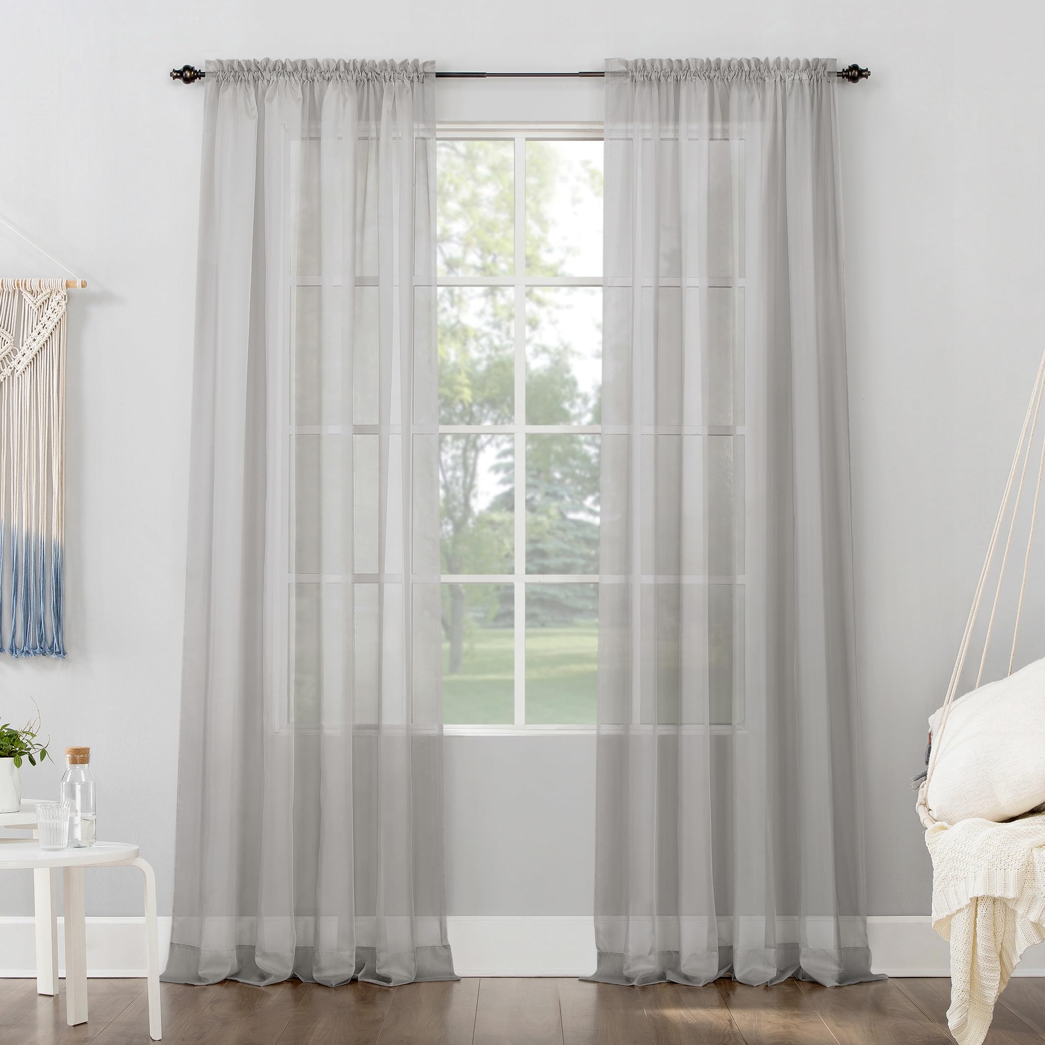 No. 918 53566 Emily Sheer Voile Rod Pocket Curtain Panel, 59" x 84", Silver Gray