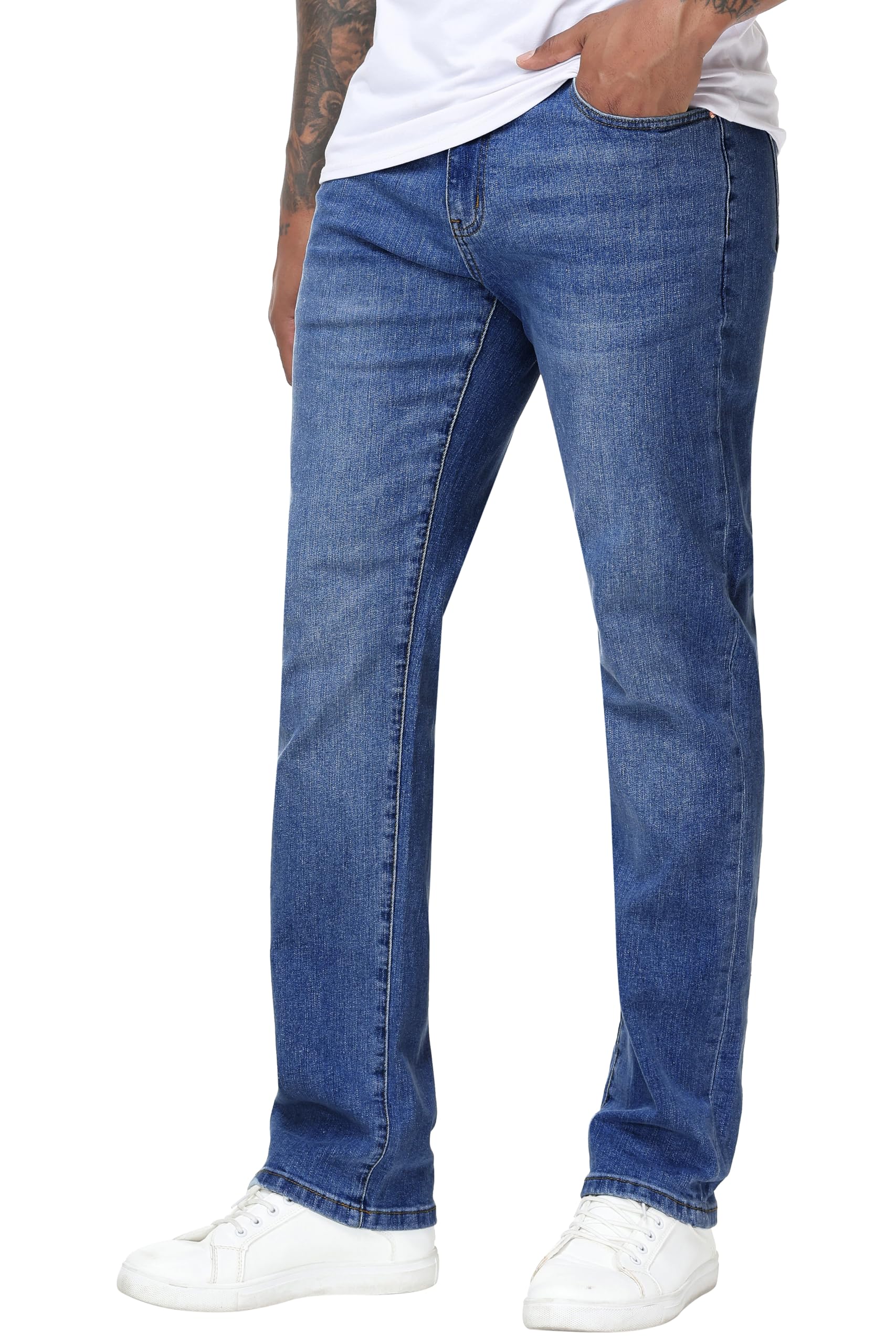 Mens High-Stretch Regular Fit Straight-Leg Cotton Fashion Comfort Flex Waist Denim Pants Jeans