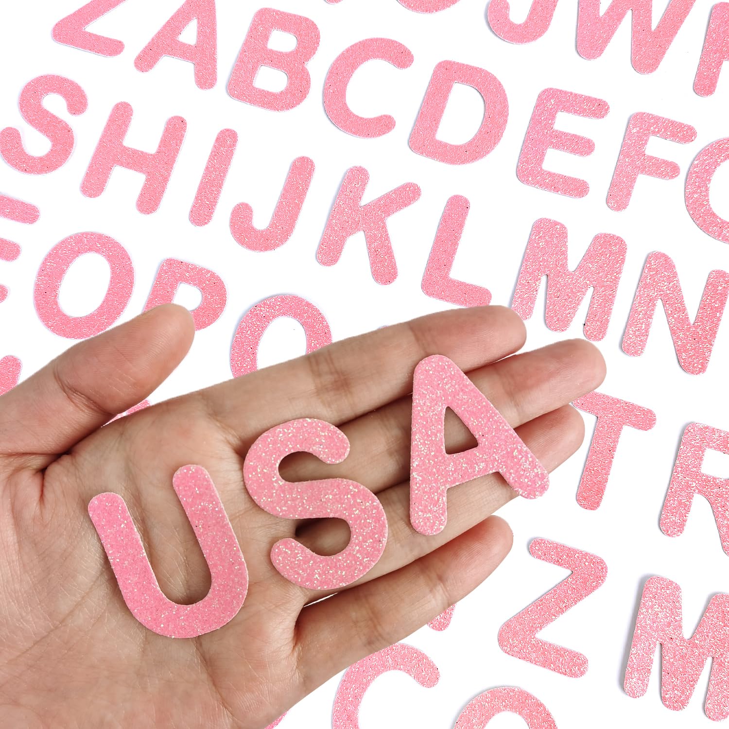 52 Pcs Glitter Alphabet A to Z Set Iron-on Letters, for Jackets, Backpacks, Hats Shirts - Pink