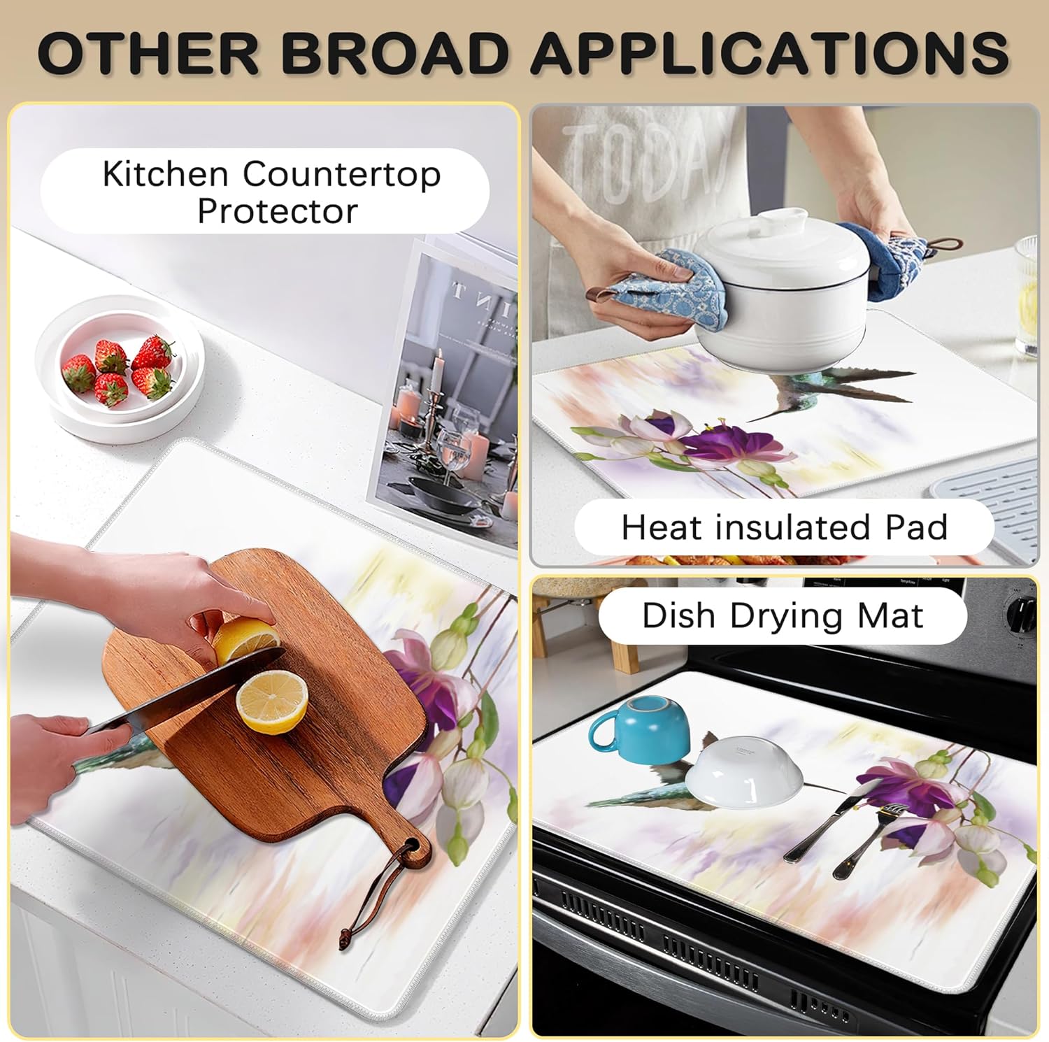 Stove Top Cover for Electric Stove，Christmas Kitchen Decor Groovy Hummingbird Extra Thick Natural Rubber Glass Top Protector, Prevents Scratching, Expands Usable Space 28.5'' x 20.5''