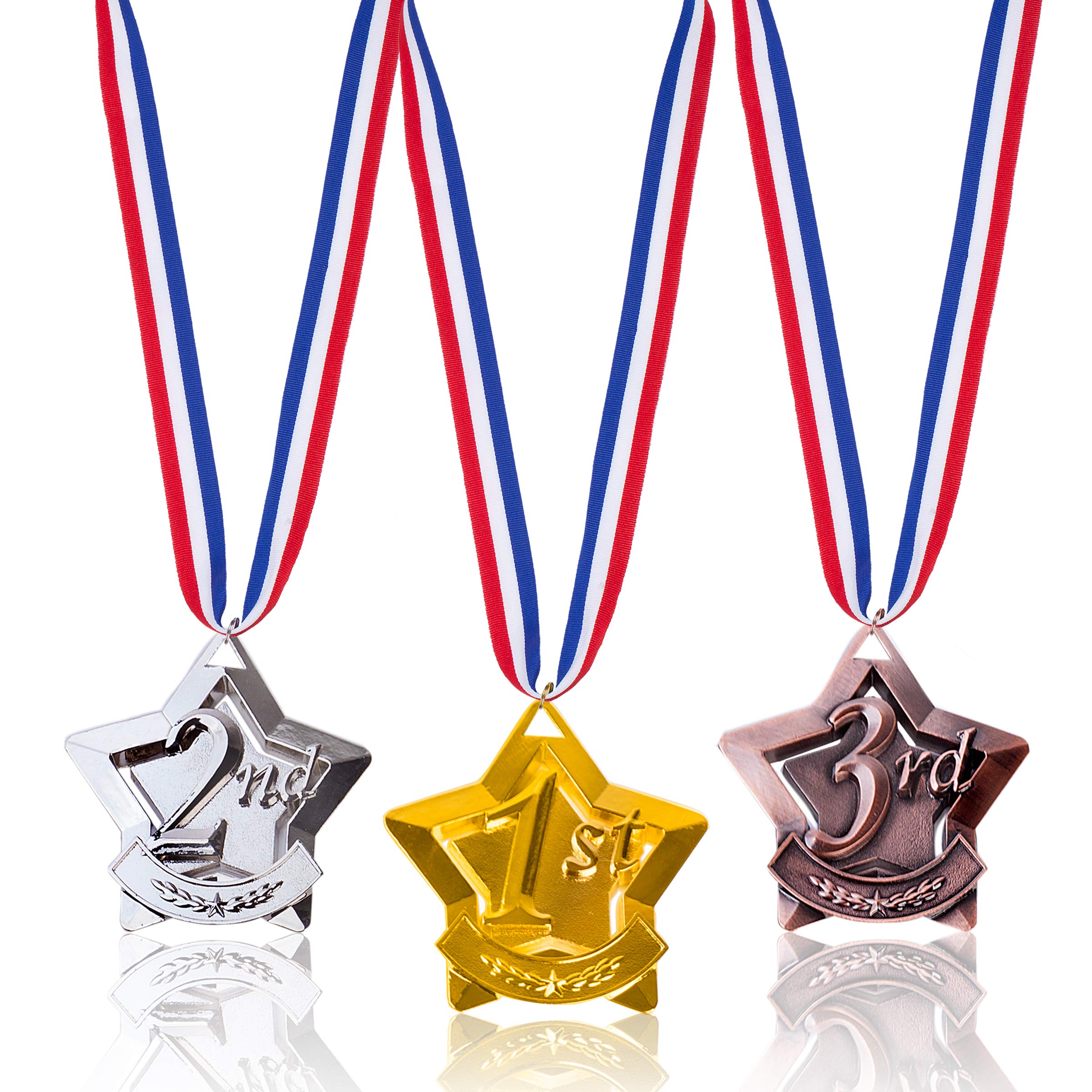 Award Medals Olympic Medals and Awards Metal Medals with Ribbons 1st 2nd 3rd Silver Bronze Gold Medals for Adults (3pcs Pack)