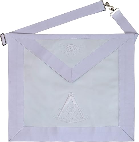 MasonicHub Past Master Mason delantal blanco bordado a mano con cuadrado y brújula 100% piel de cordero delantal masónico, Blanco puro