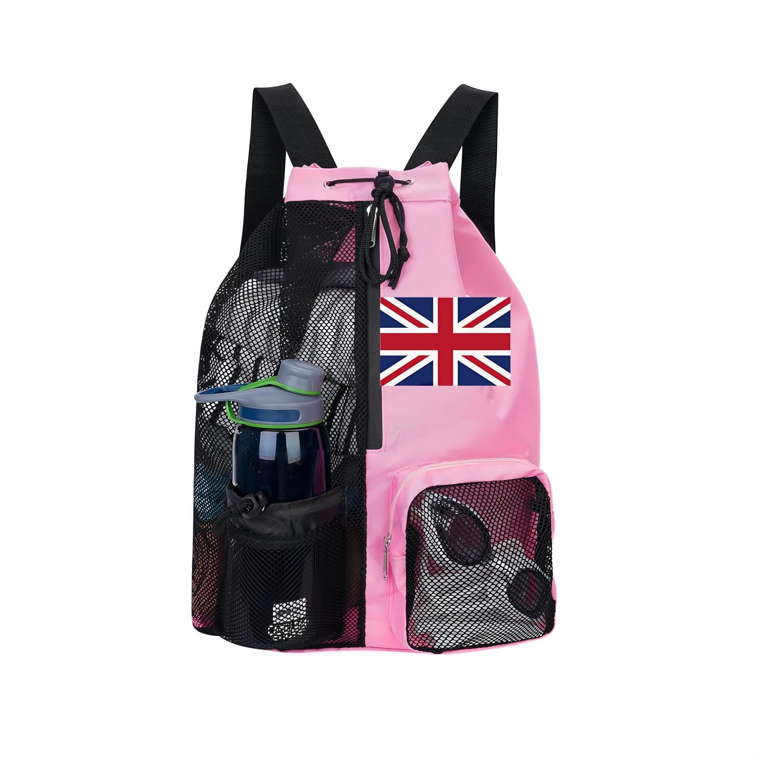ROSSRORE Women Pink Gym Bag, Waterproof Swimming Drawstring Bag, Large Oxford PE Material, with Wet Bag & Shoe Bag, Multi-Use Student Sports Backpack