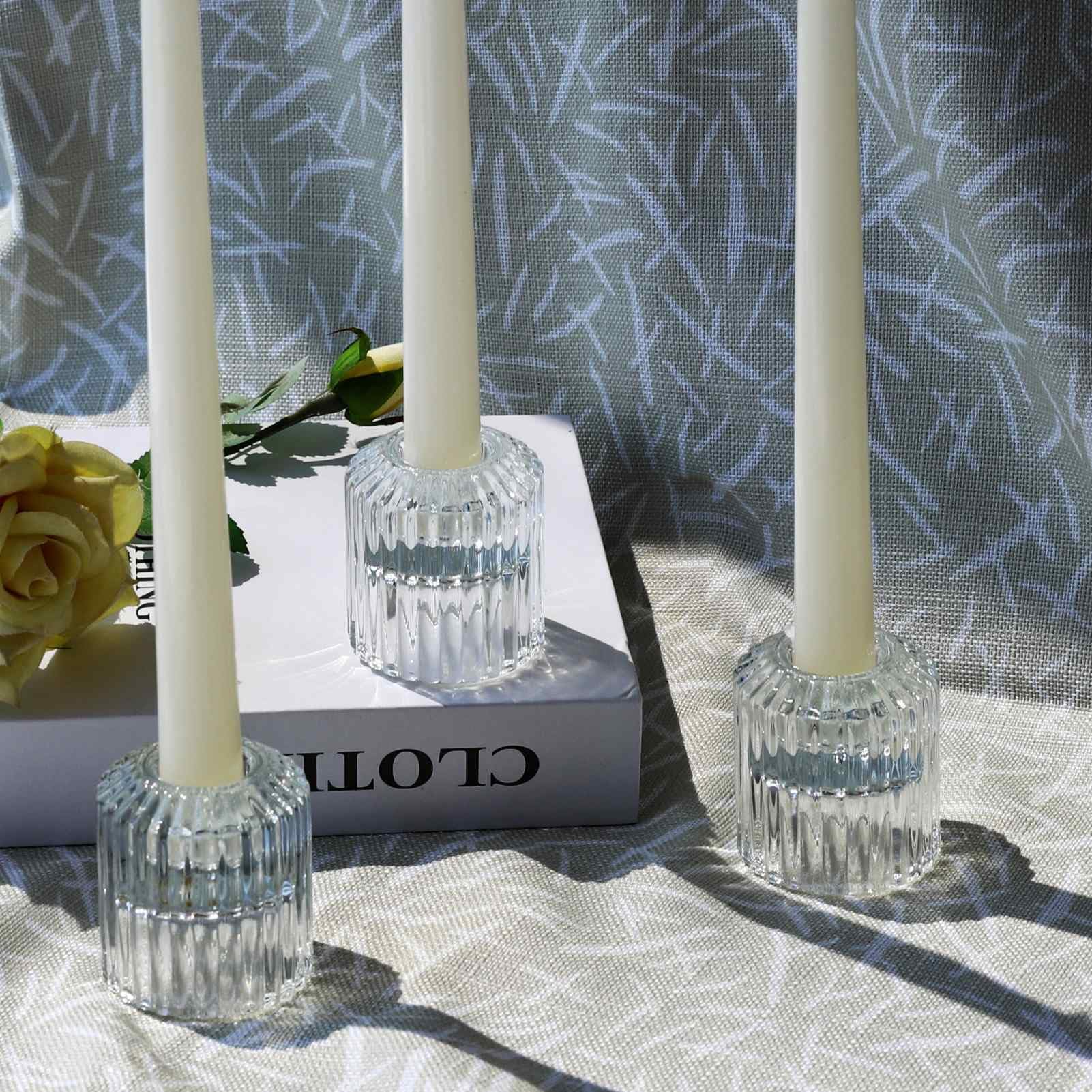 VOHO 6pcs Candle Stick Candle Holder for Holiday Decorations, Clear Candlestick Holders for Taper Candles/Tea Lights Candles for Birthday Gift