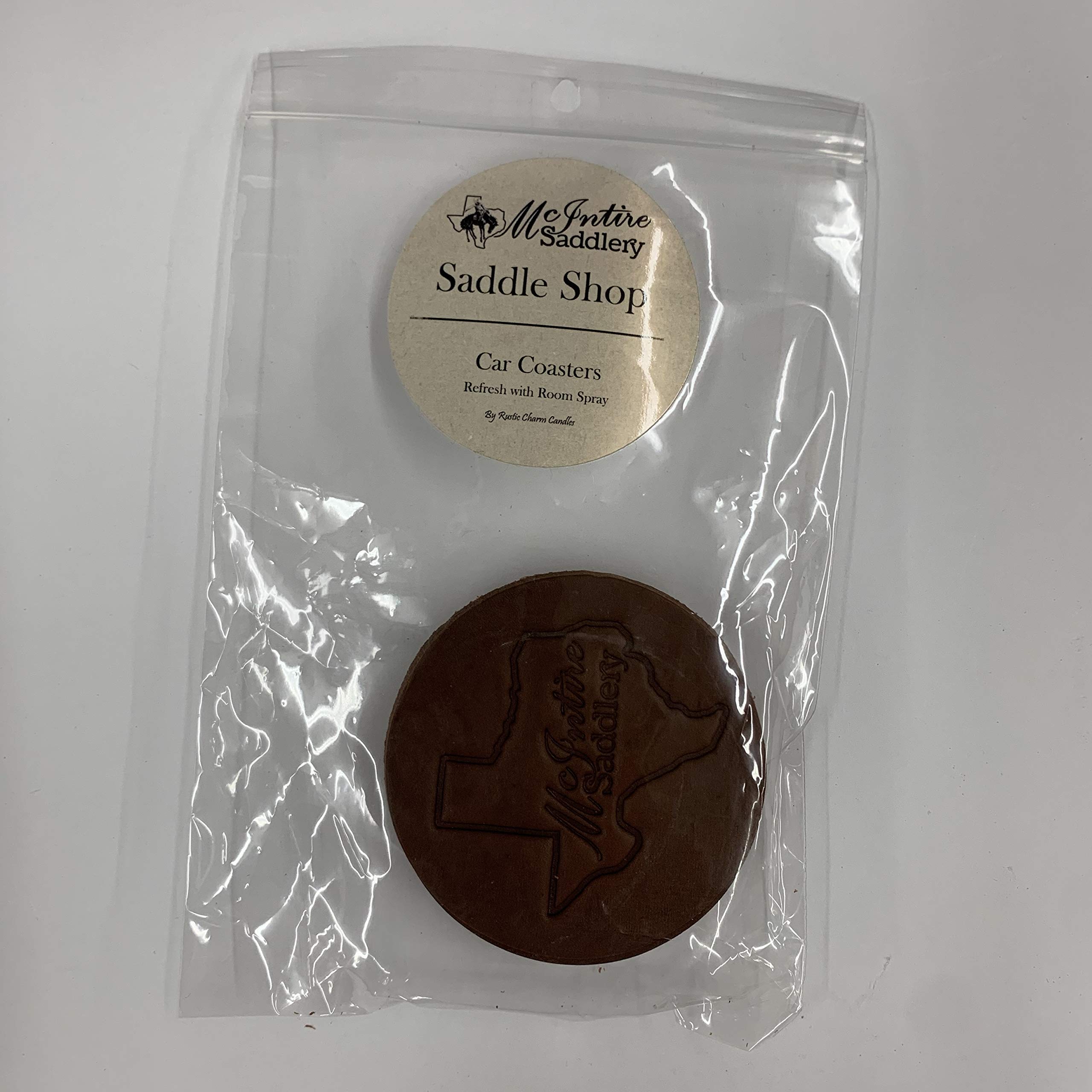 Hand Tooled Leather Car Coasters - Saddle Shop Scent