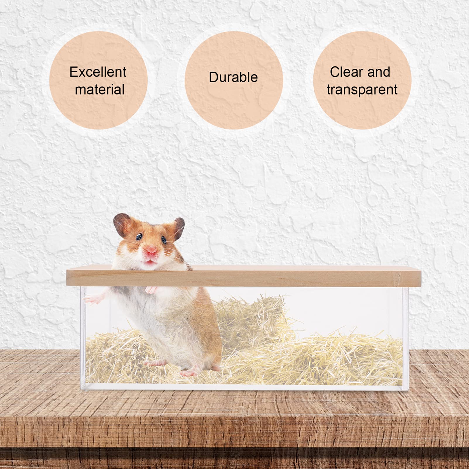1Pc Hamster Hideout, Gerbil Sand Bath Hamster Sand Bath Box with Wooden Cover Pet Sand Bathtub Hamster Cages for Small Animals, 16.5x11.5x6cm - Image 3