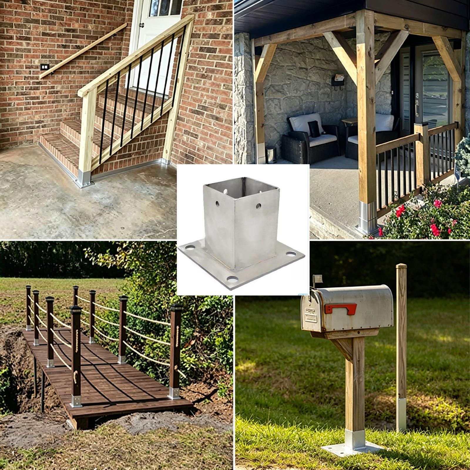 Soporte para Poste Base para Postes de Madera Anclaje De Base para Poste De Barandilla De Terraza | Kit De Soportes De Soporte Para PabellóN De Alta Resistencia, Con Tornillos(95x95mm/3.7x3.7")