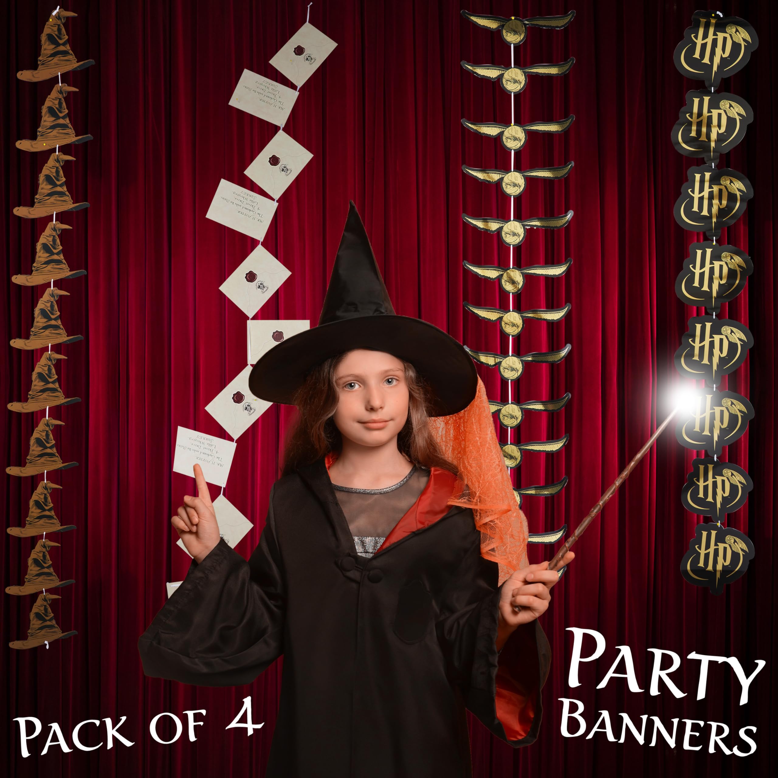 Harry Potter Party Decorations for Adults Teens Kids Pack of 4 Strings with 10 Pcs Sorting Hat, Golden Snitch - Image 2