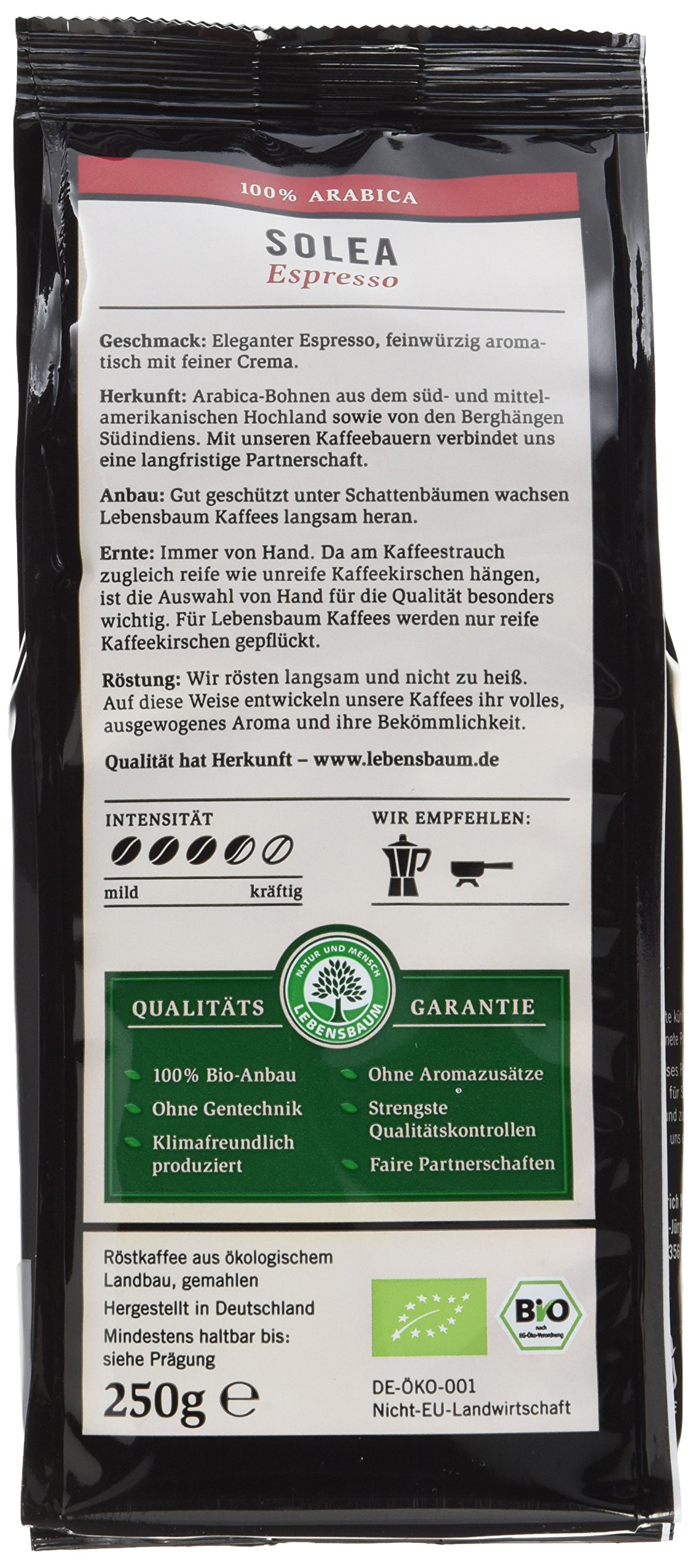 Lebensbaum Bio Espresso Solea gemahlen, 6er Pack (6 x 250 g)
