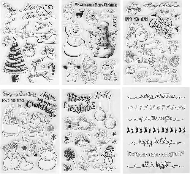 Kesote Transparent Christmas Silicone Stamps, Stamps Shaped Santa Claus, Christmas Tree, Reindeer, Snowman, DIY Stamps for Scrapbooking, Album (About 70 Pieces)